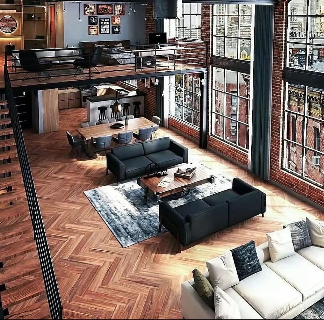 Chic and Spacious Loft with Exposed Brickwork and Herringbone Flooring