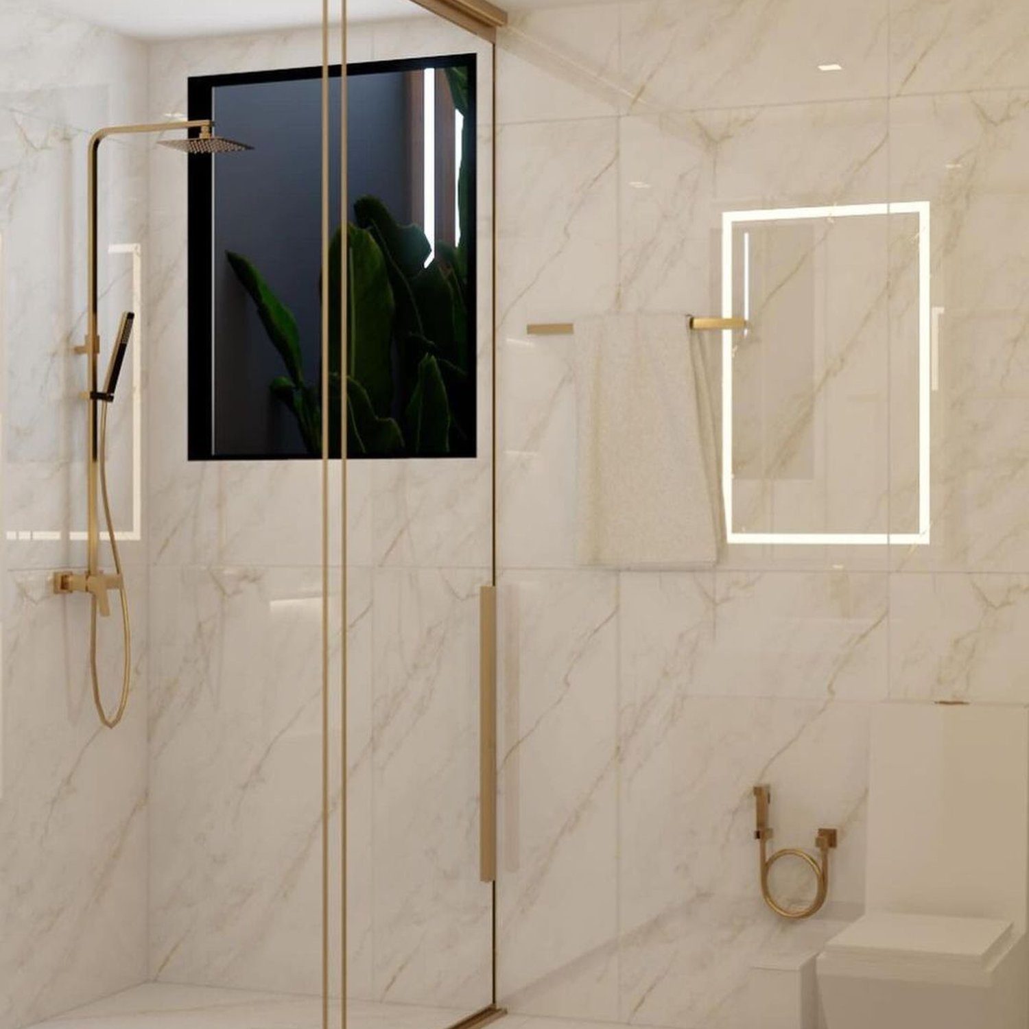 Elegantly marbled bathroom with modern fixtures