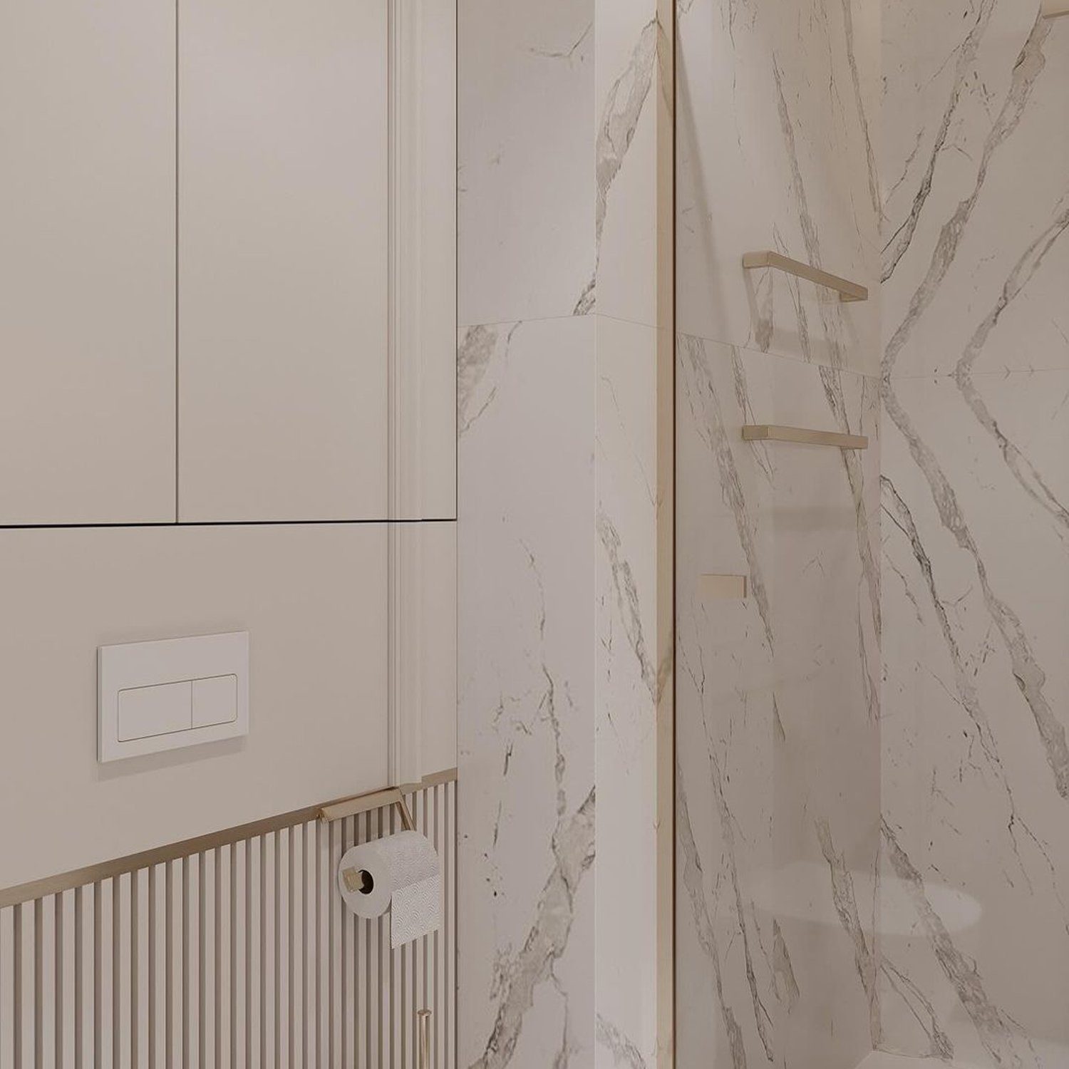 Elegant modern bathroom with marble tiling