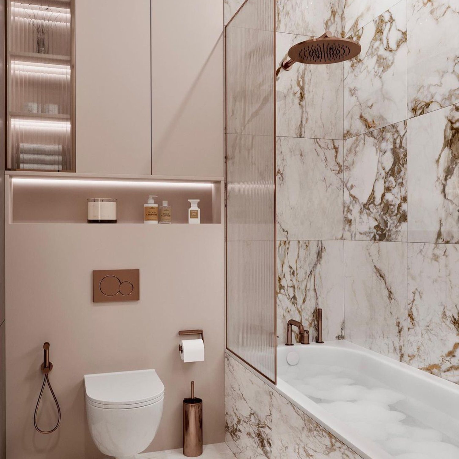 Elegant and modern bathroom with marble detailing