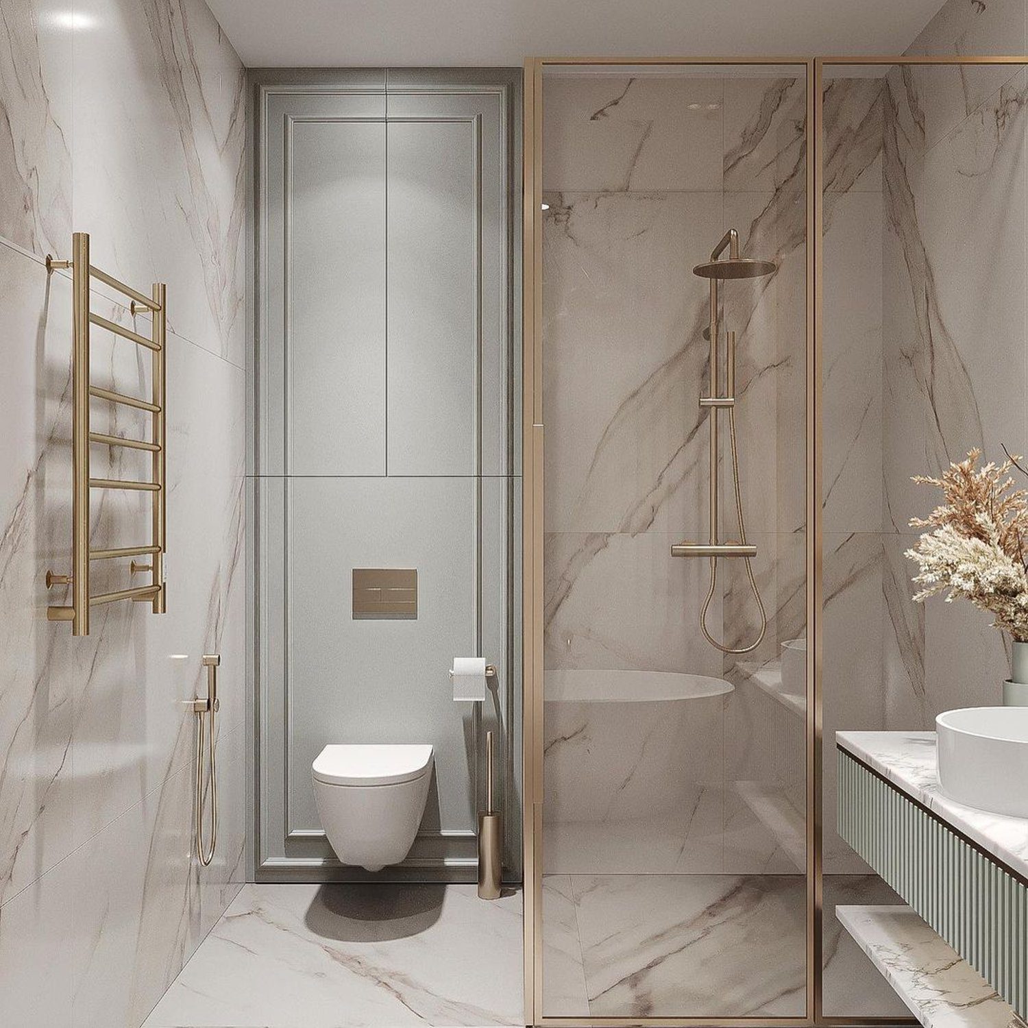 Elegant marble bathroom with sleek fixtures