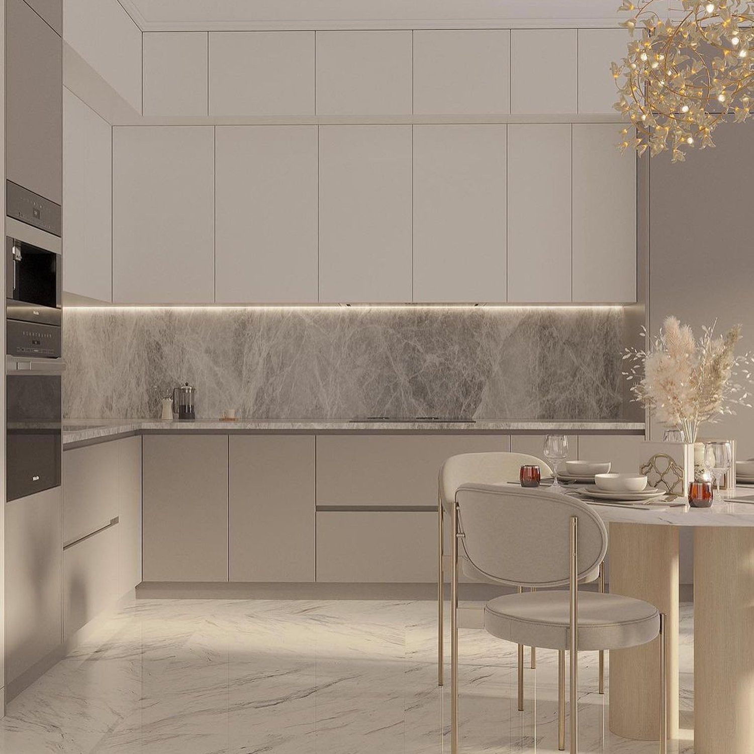 Elegant modern kitchen with marble accents