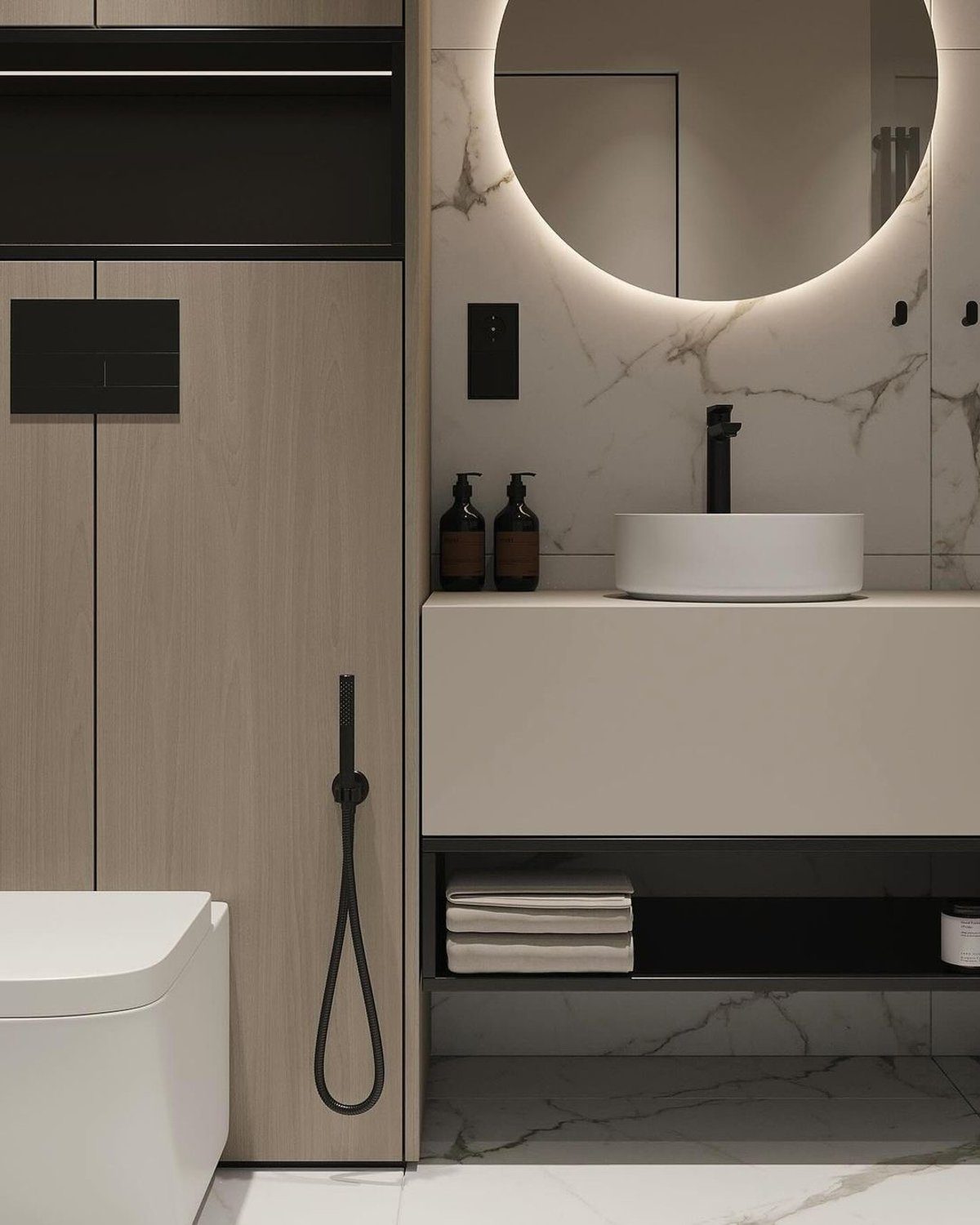 A modern minimalist bathroom design with sleek fixtures