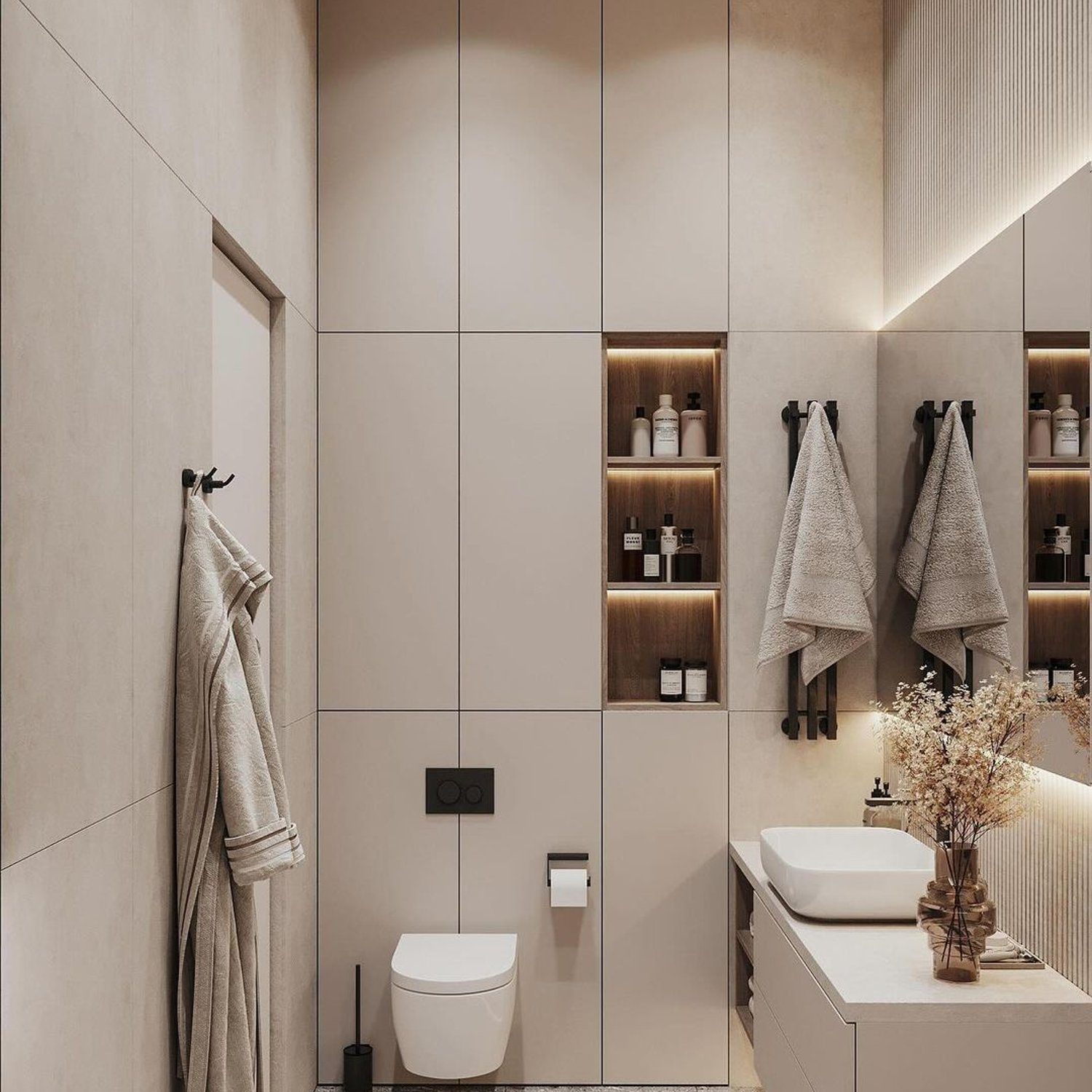 Modern minimalist bathroom with neutral tones and clean lines