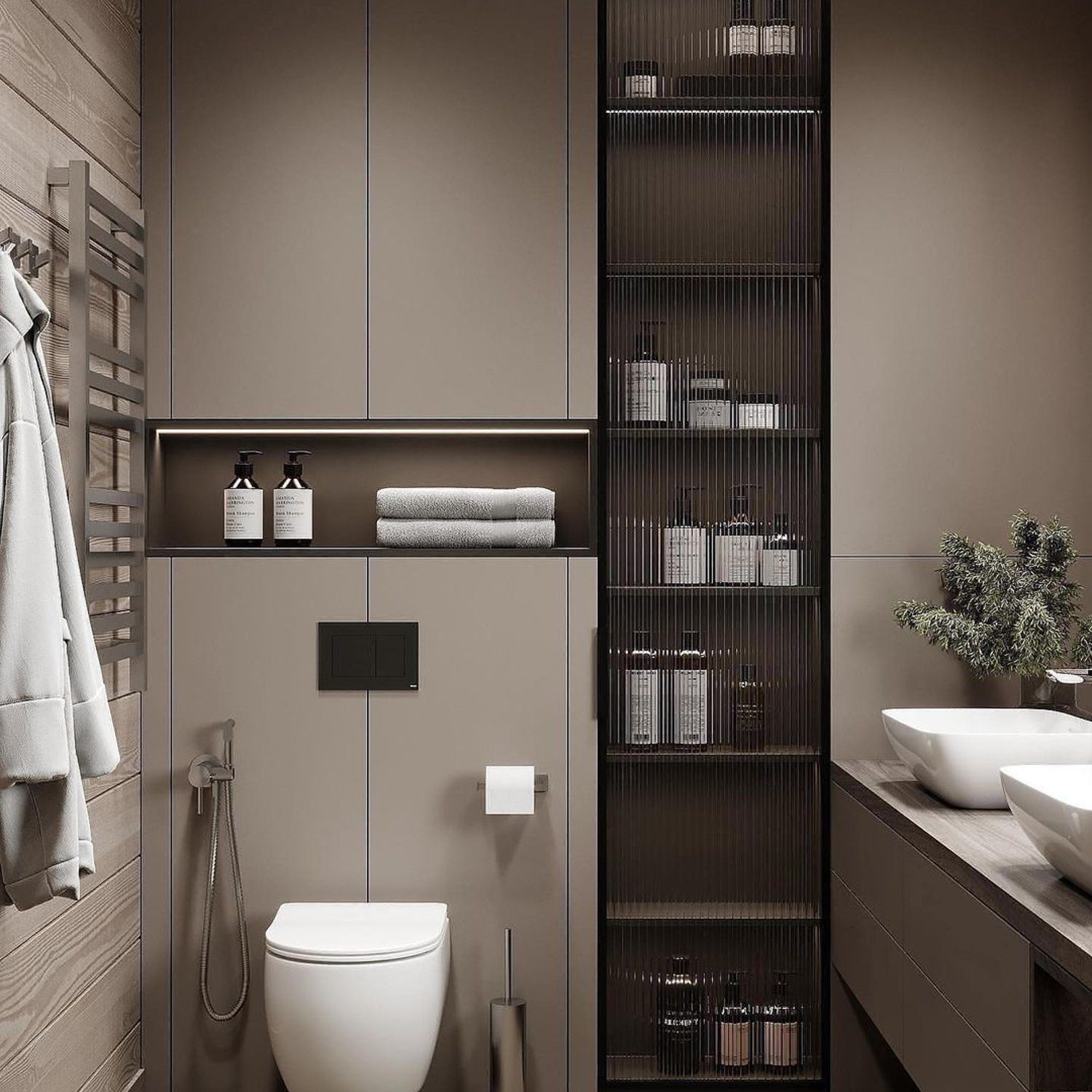 A modern and minimalist bathroom design with sleek fixtures