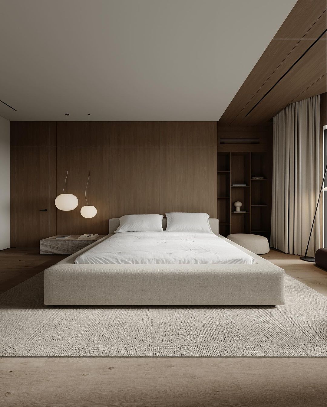 Modern minimalist bedroom with a harmonious wood theme