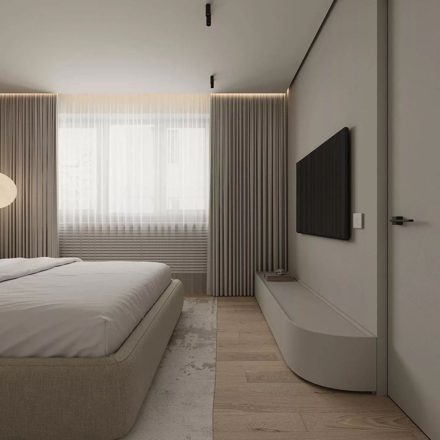 Elegant minimalist bedroom with a focus on simplicity and high-quality materials