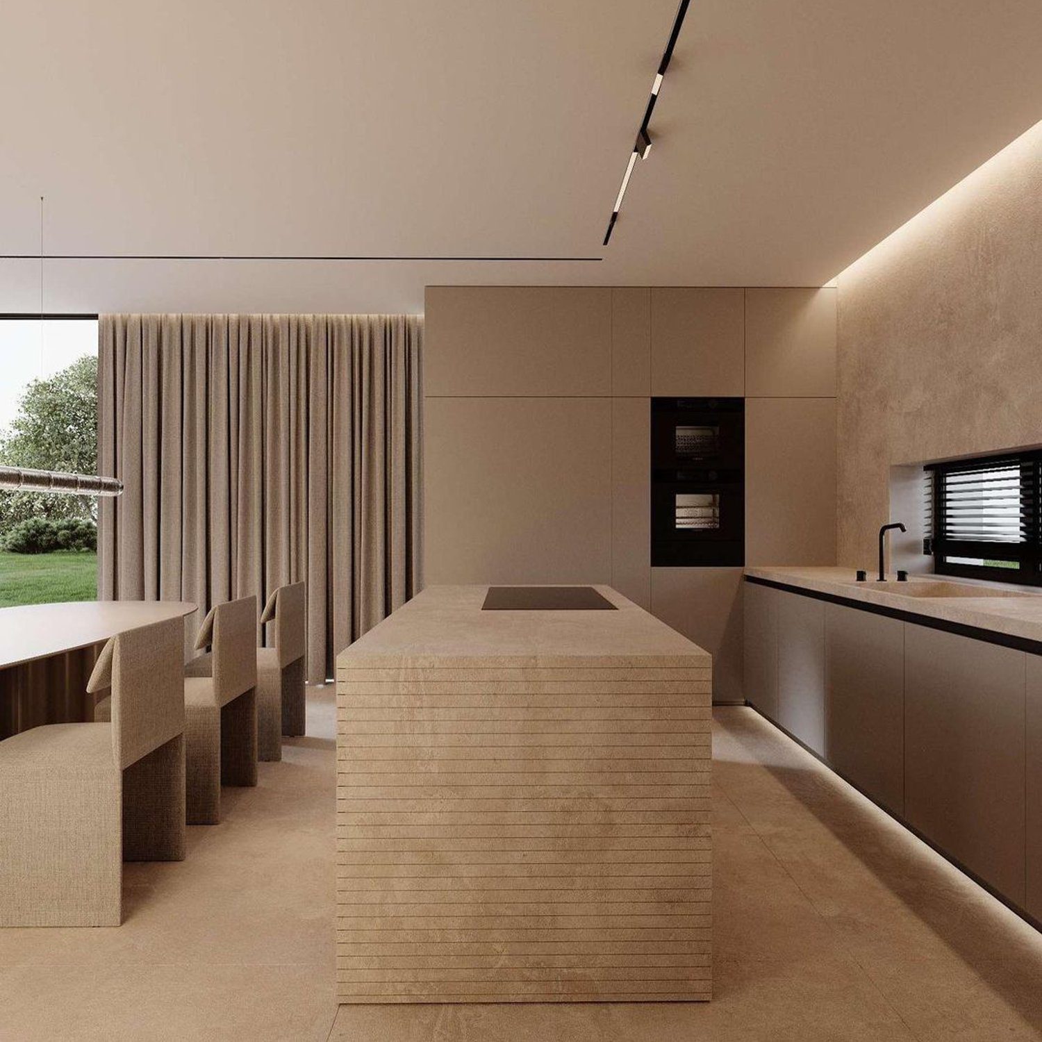 A minimalist modern kitchen with seamless integration