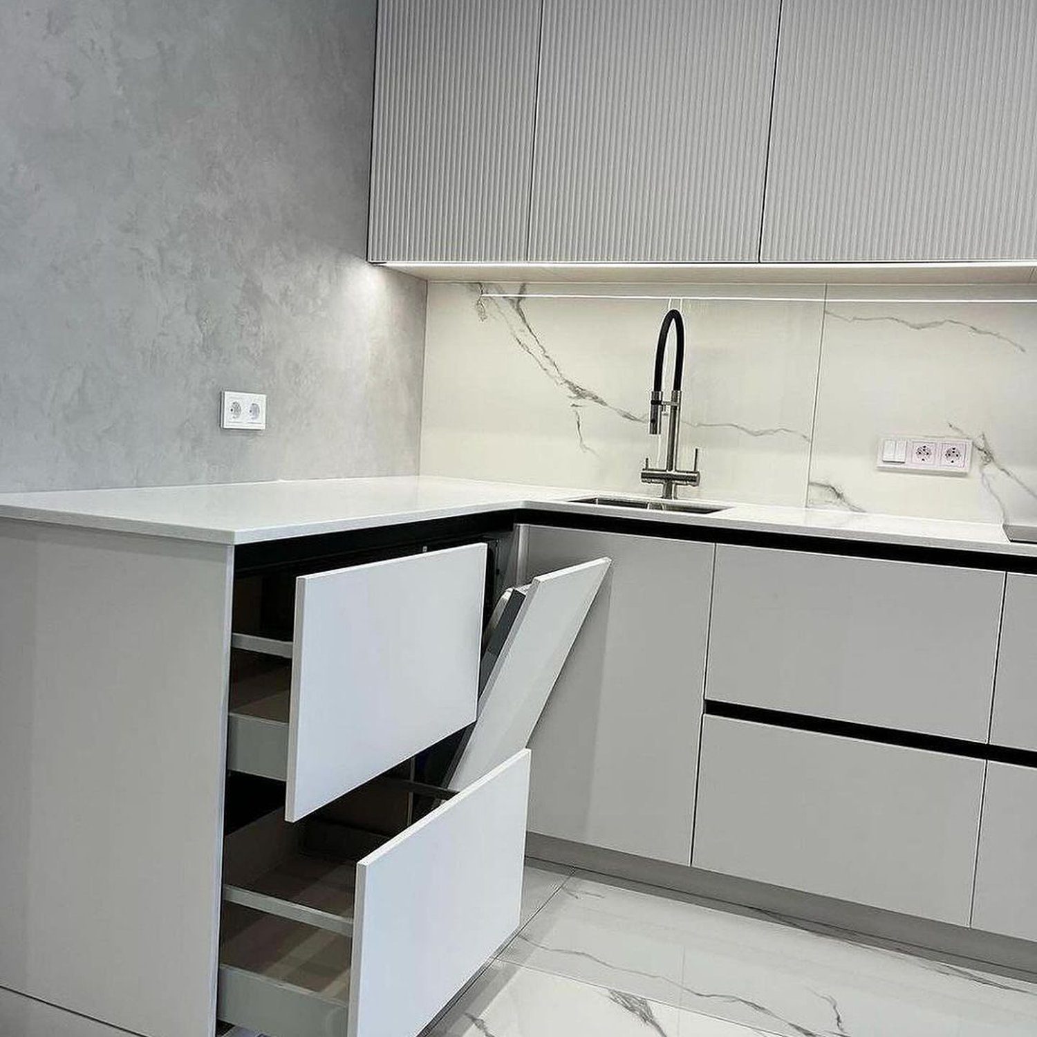 Modern minimalist kitchen design with innovative storage solutions