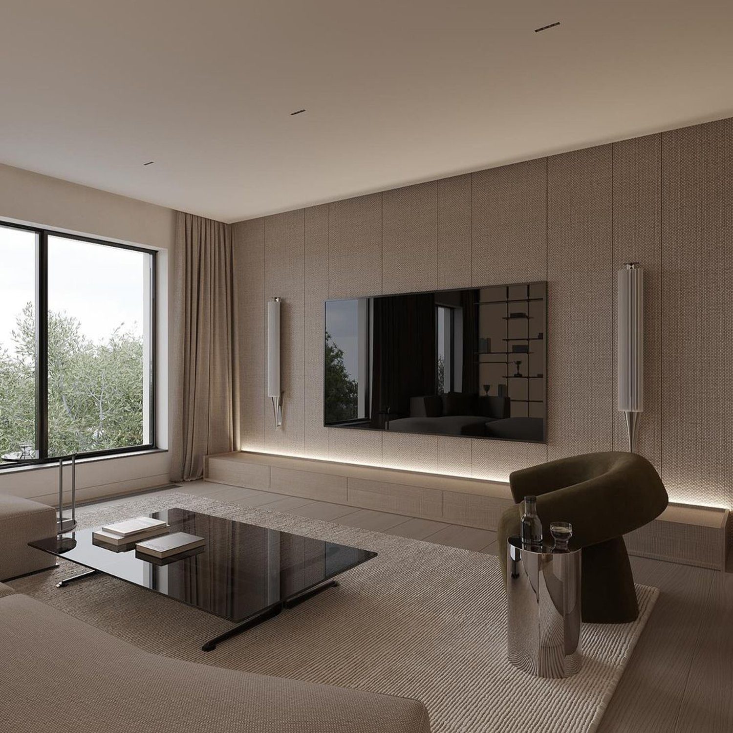 A tastefully minimalist living room with a modern aesthetic