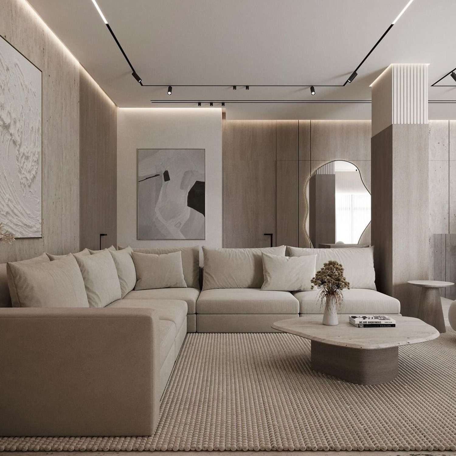 A modern living room with a minimalist design