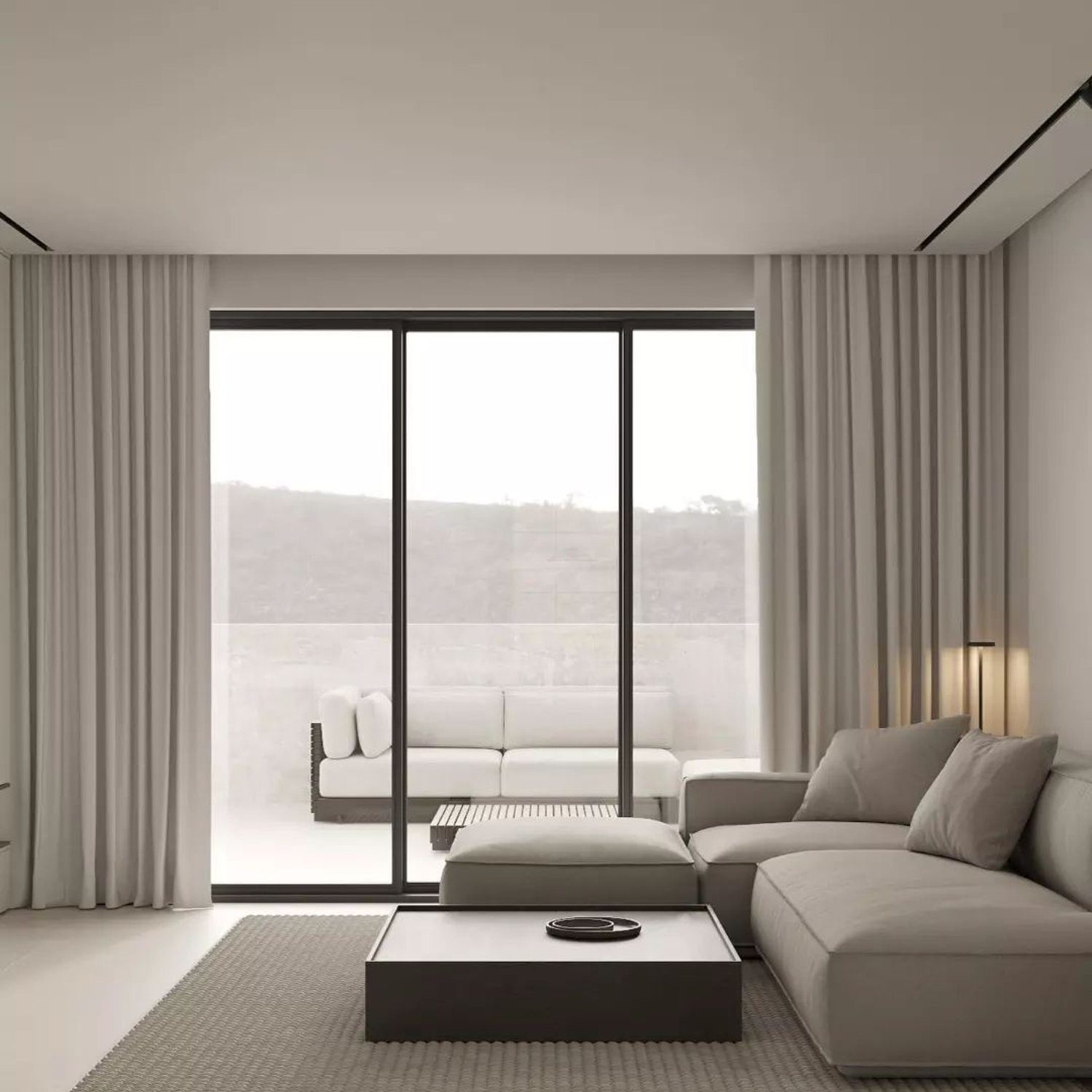 A minimalist living room with a harmonious blend of simplicity and elegance