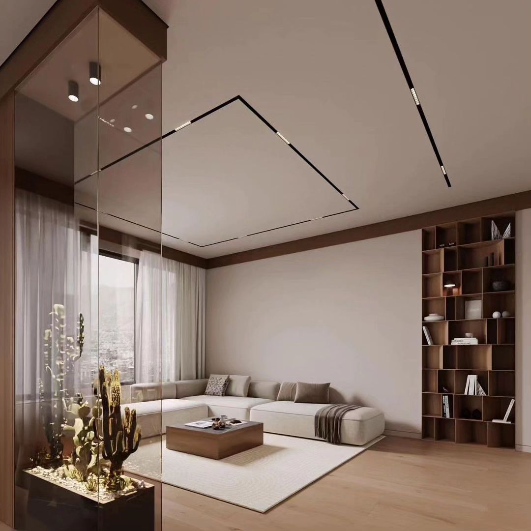 A modern living room with minimalist design aesthetics