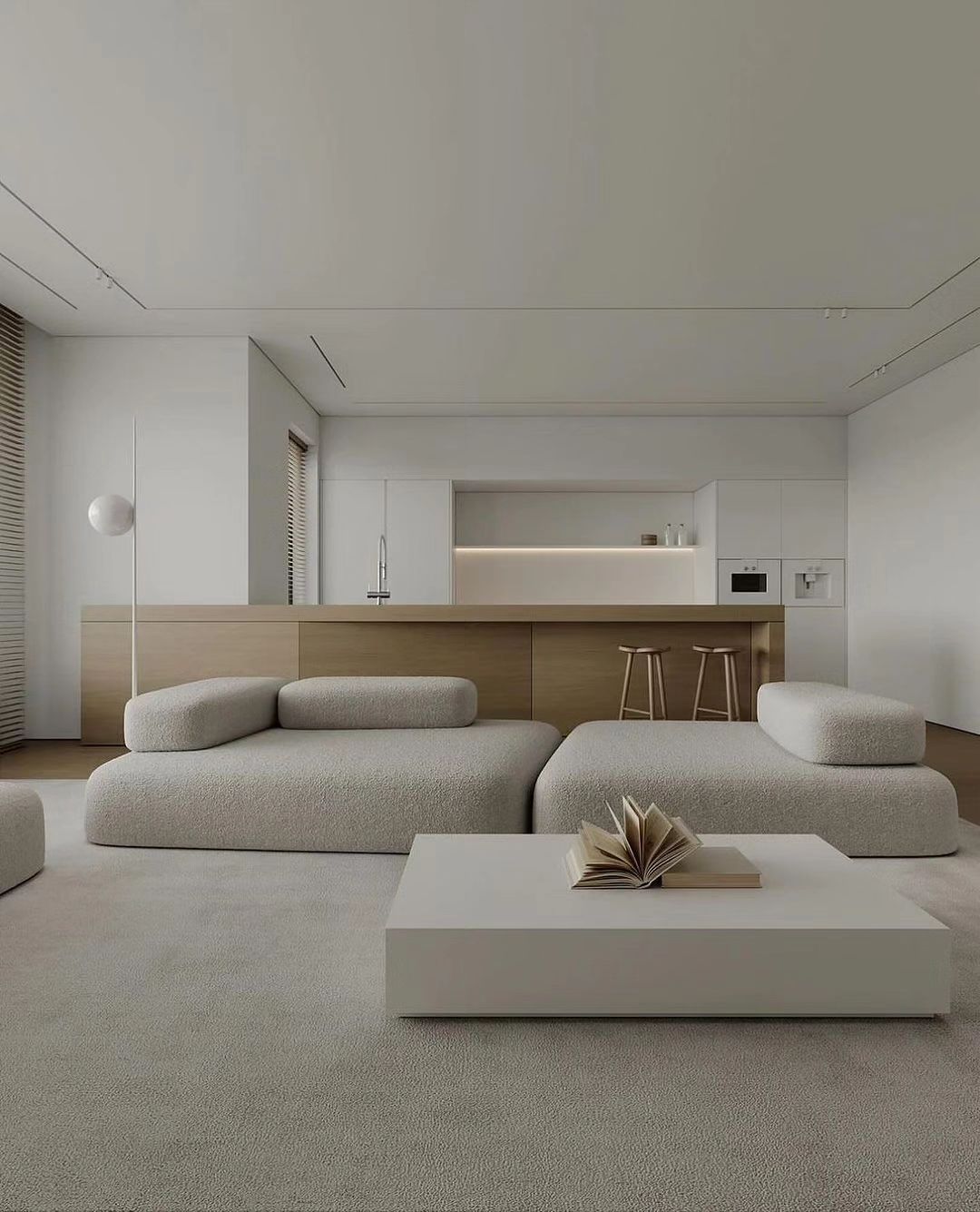 A minimalist modern living room with sleek furniture