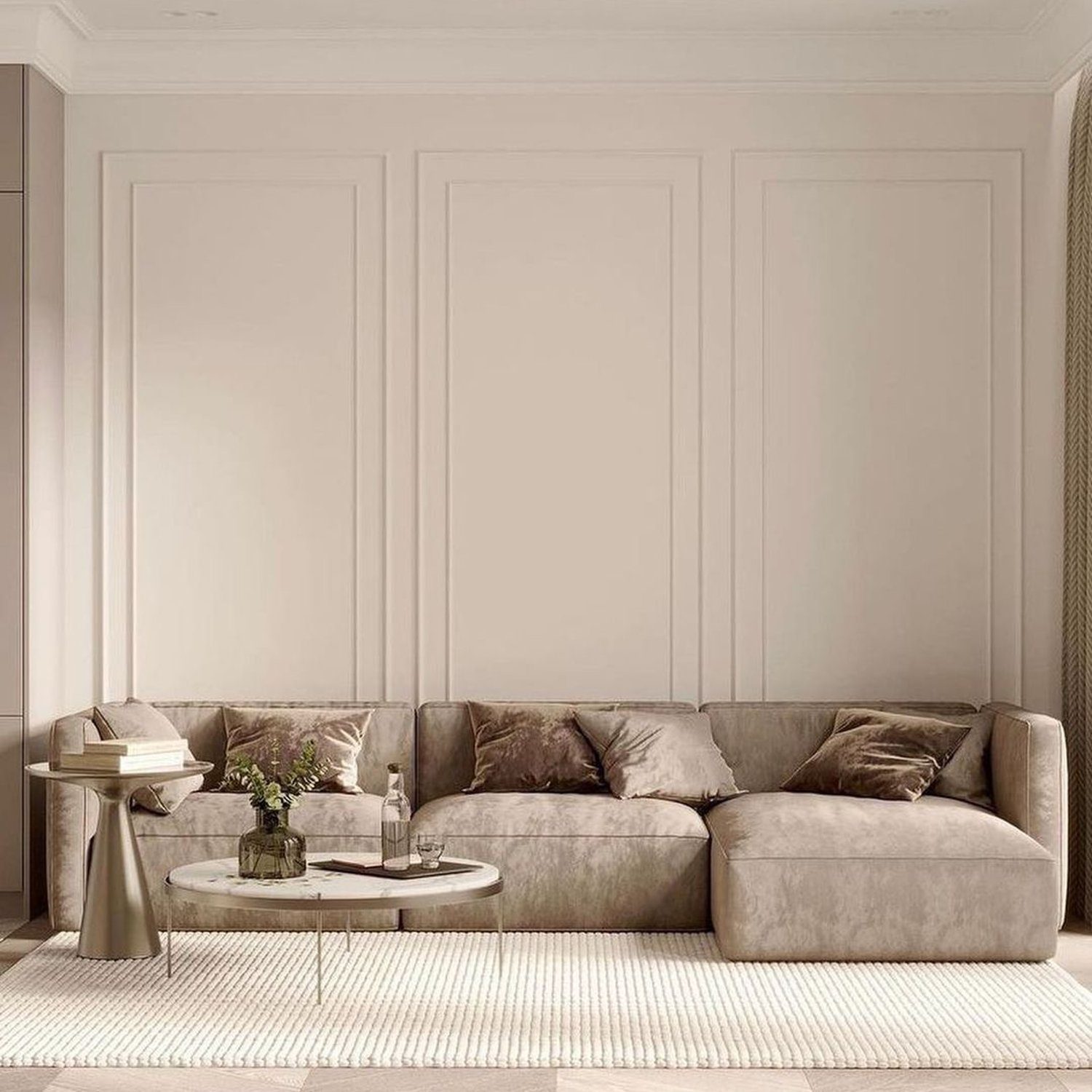 A minimalist living room with harmonious neutral tones