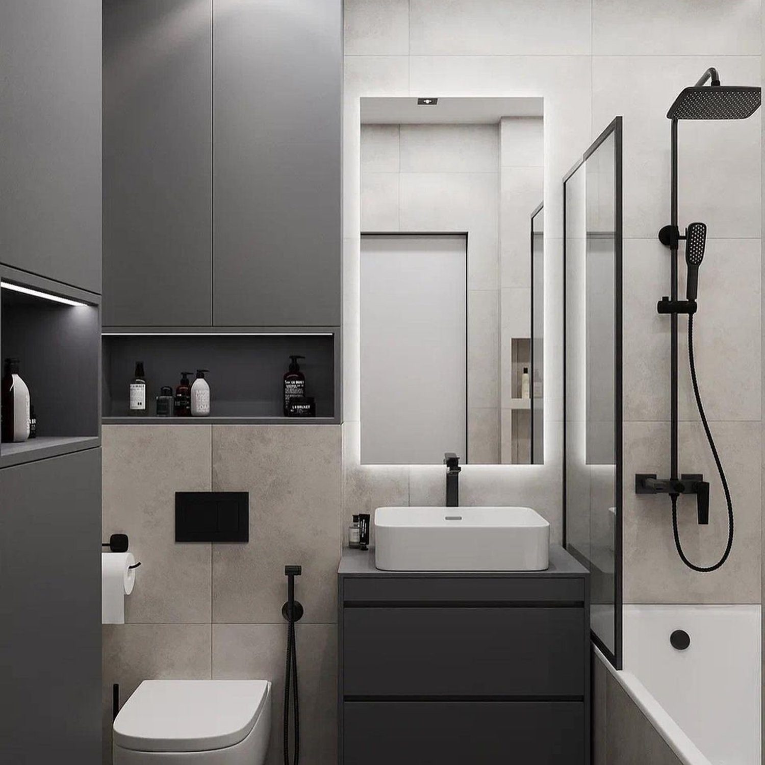 A modern and minimalistic bathroom design with sleek fixtures