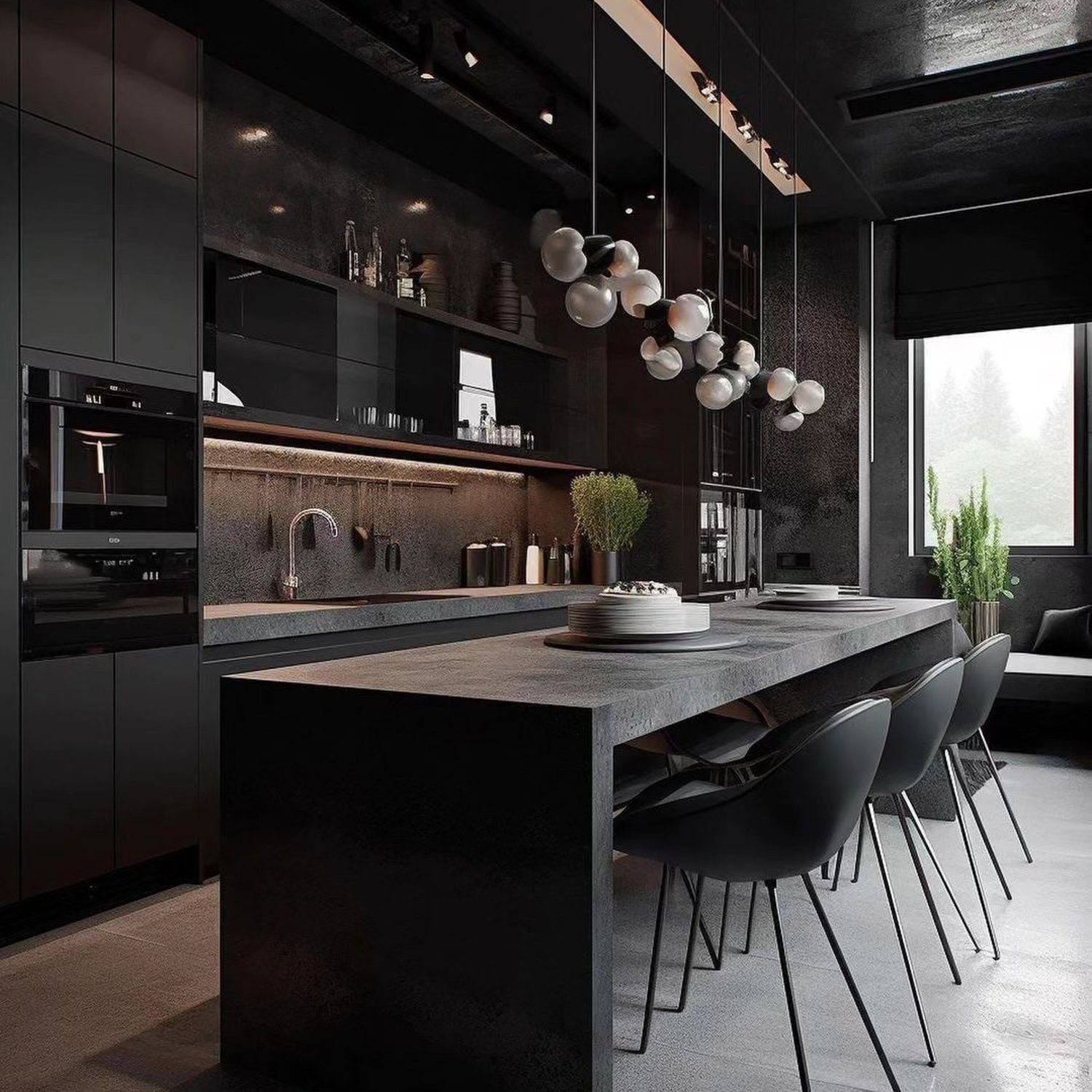 Sleek and modern kitchen design with monochrome tones