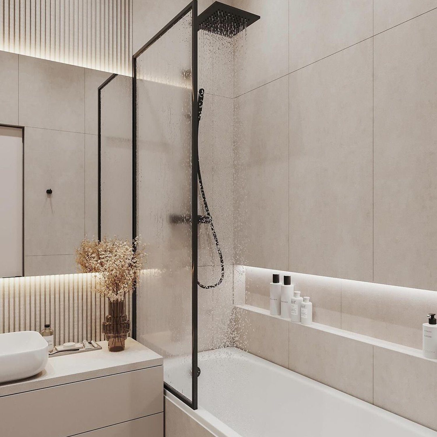 Modern and minimalist bathroom with elegant fixtures