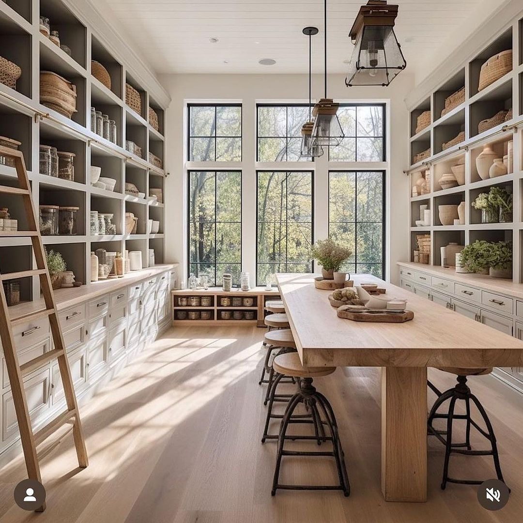 A bright and spacious pantry room with huge windows