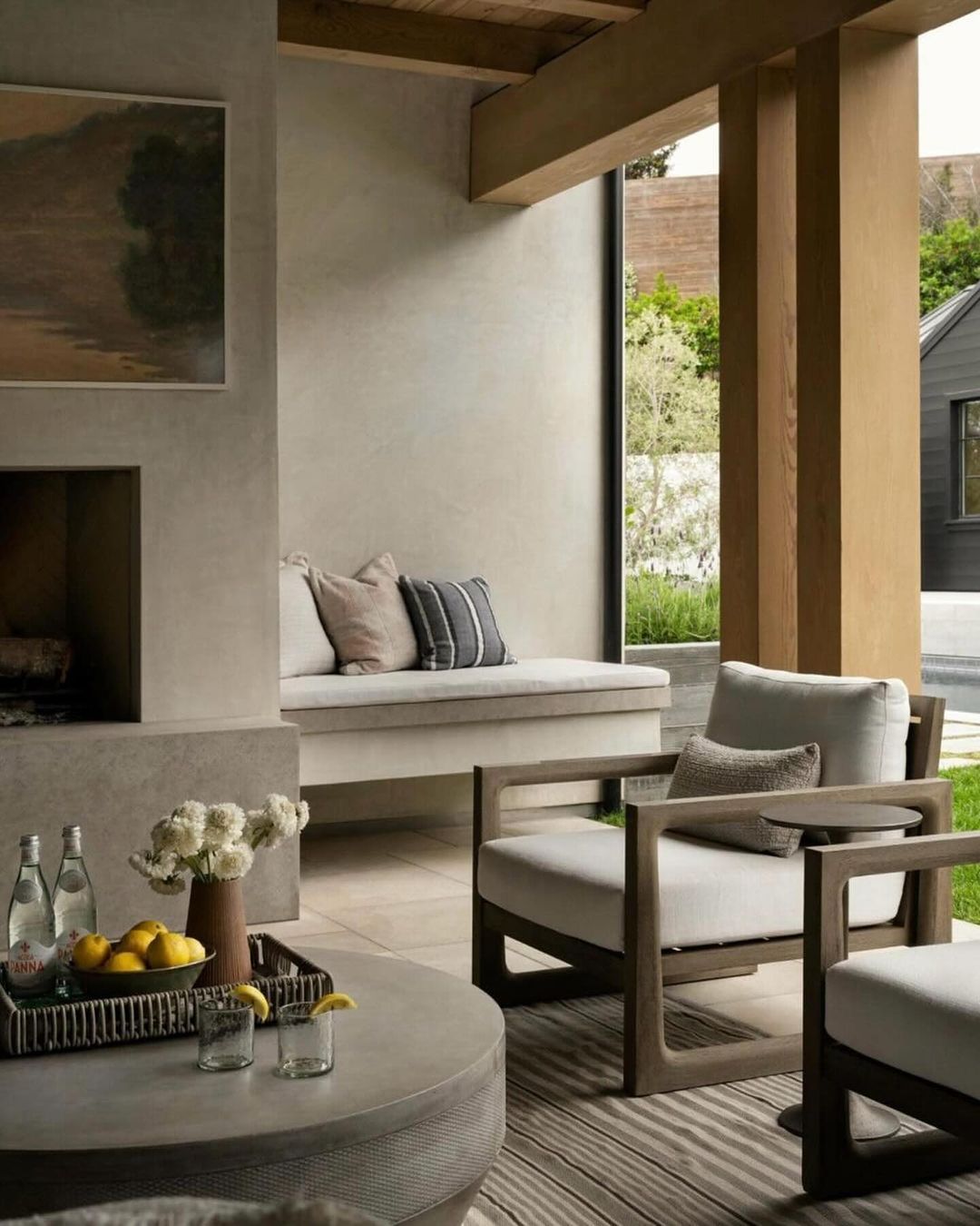 Contemporary outdoor living space with neutral tones