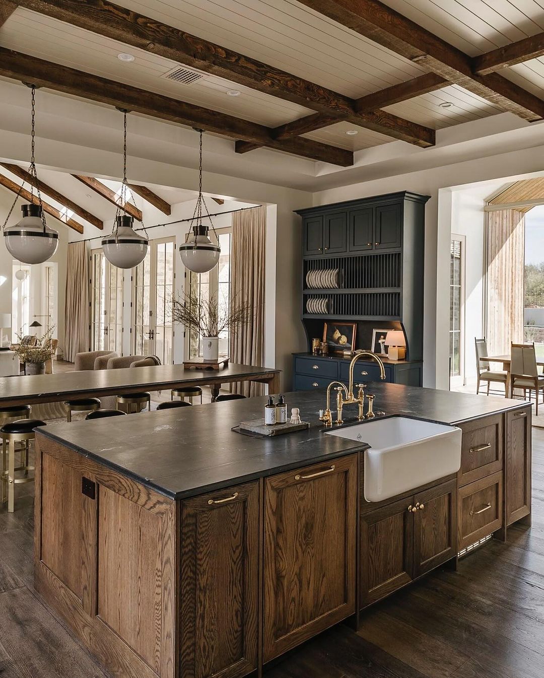 A harmonious blend of modern and rustic elements in a kitchen space