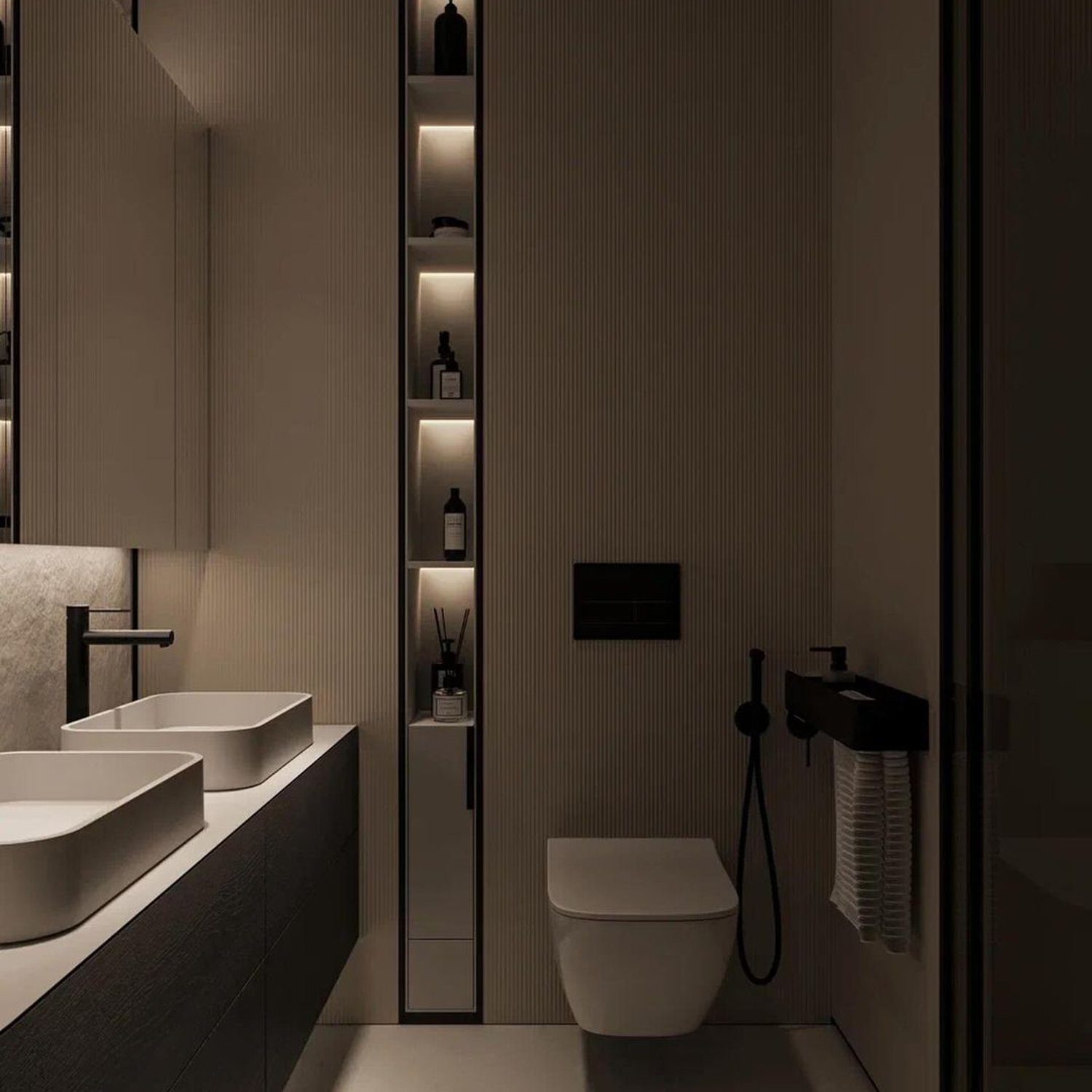 Modern sleek bathroom design with integrated lighting