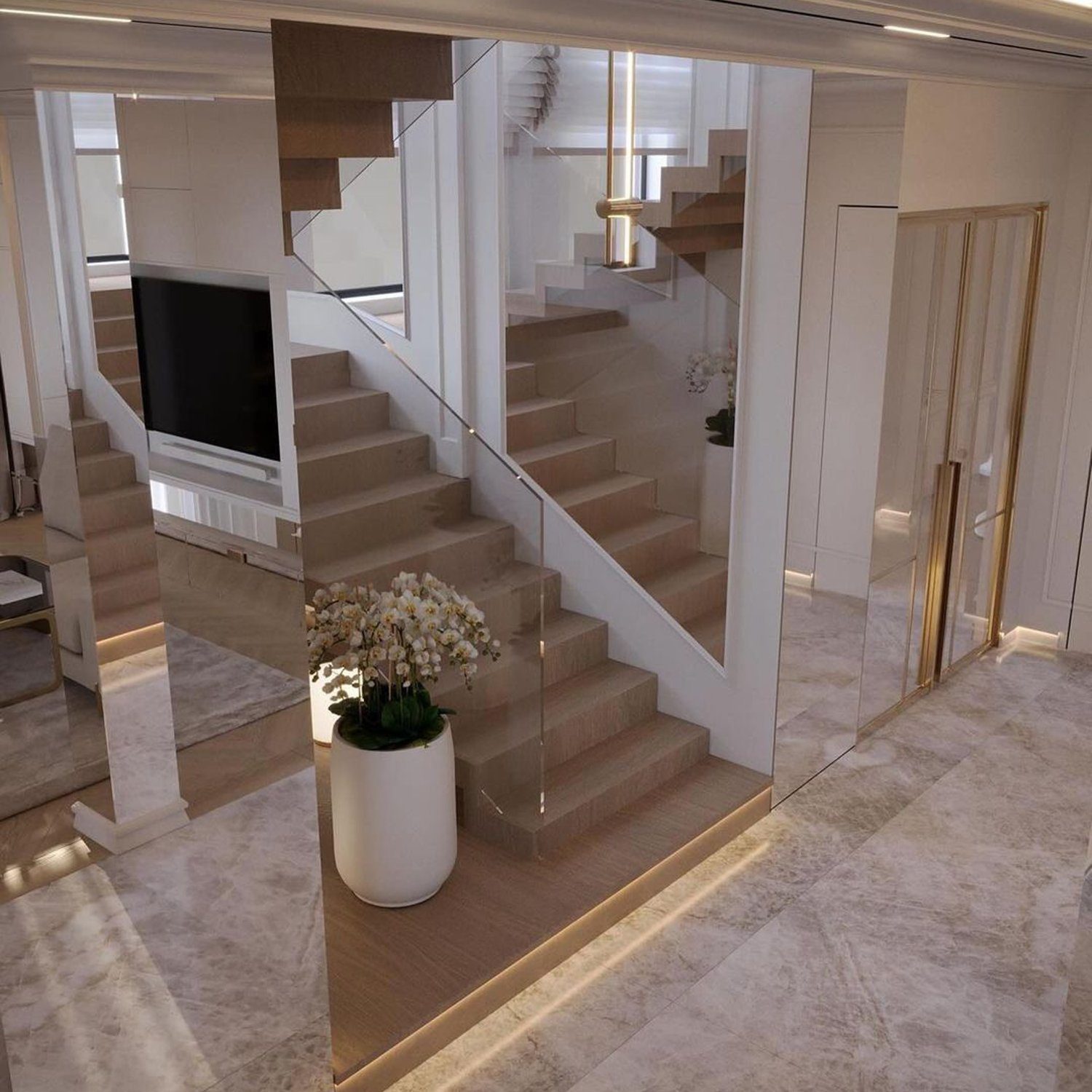 Elegant modern staircase in a luxurious interior