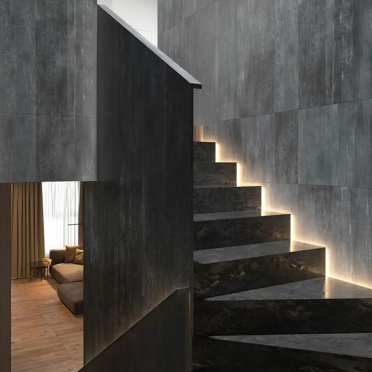 An elegantly designed staircase with a modern aesthetic