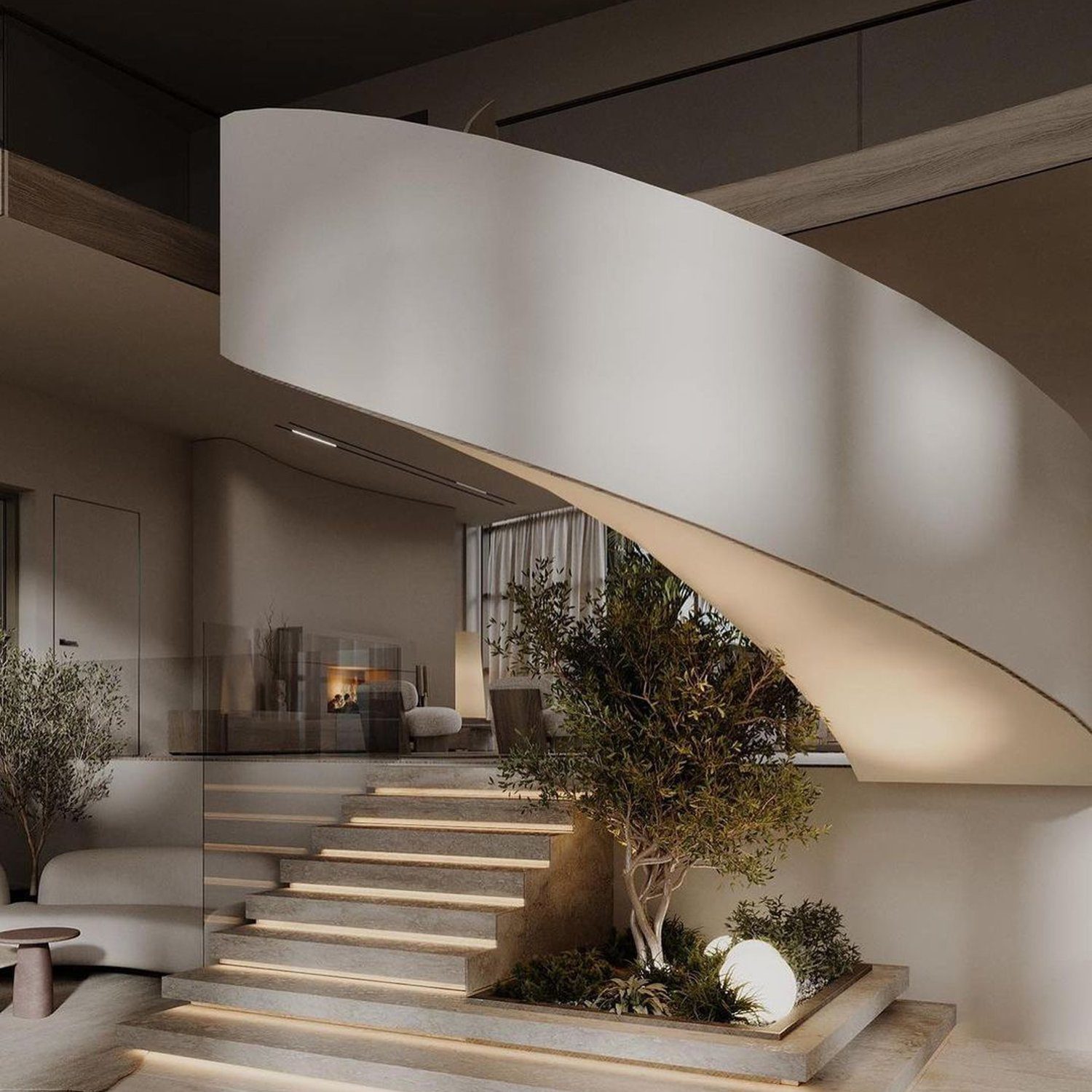 A modern staircase with integrated lighting