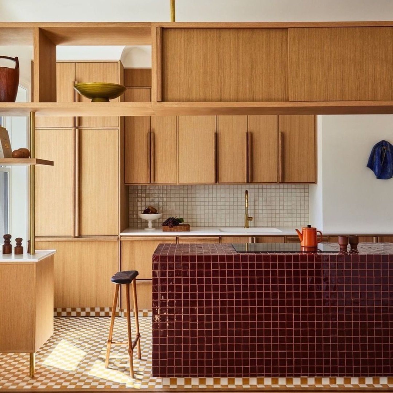 Elegantly structured kitchen with warm wooden tones