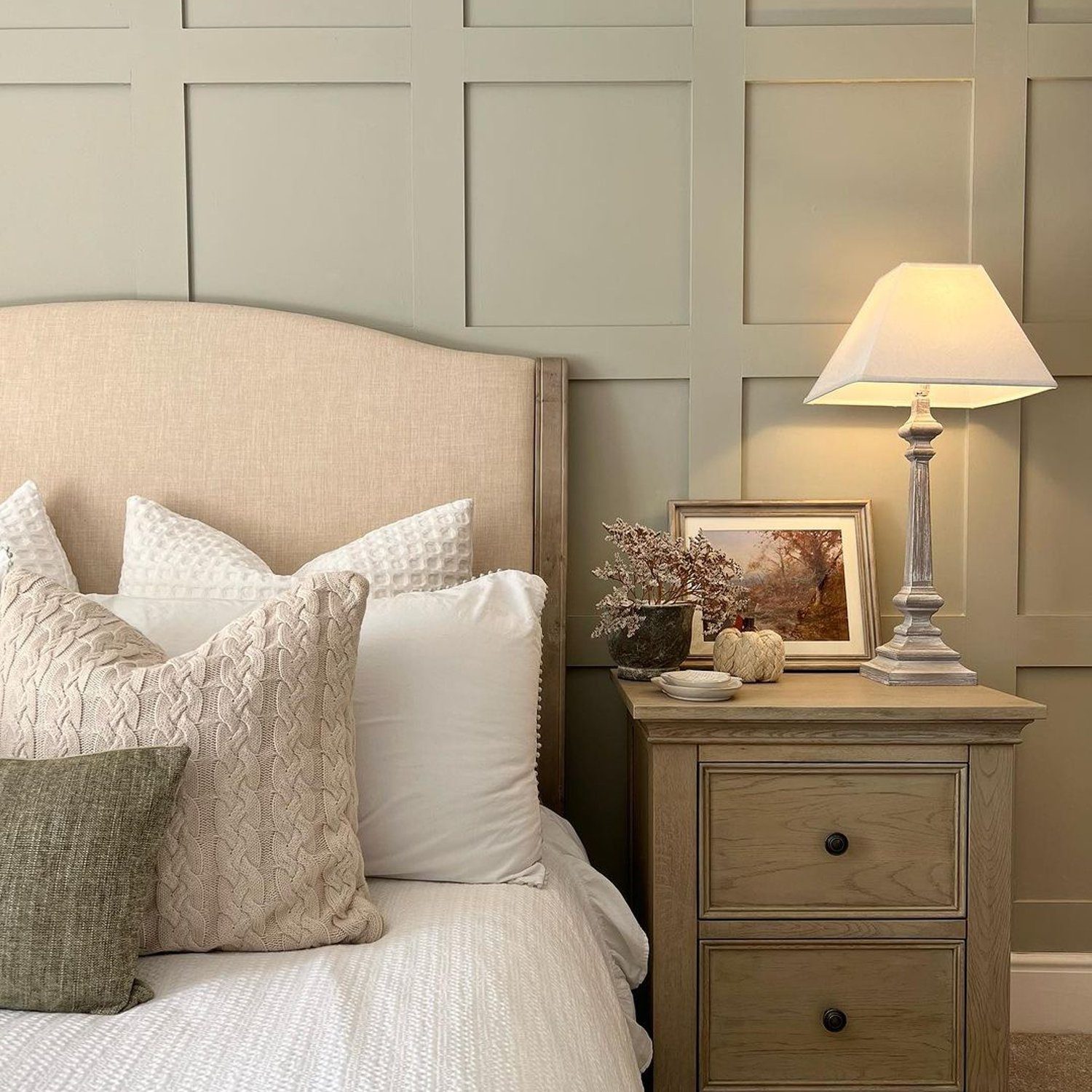 Elegantly designed bedroom with a sophisticated neutral color palette