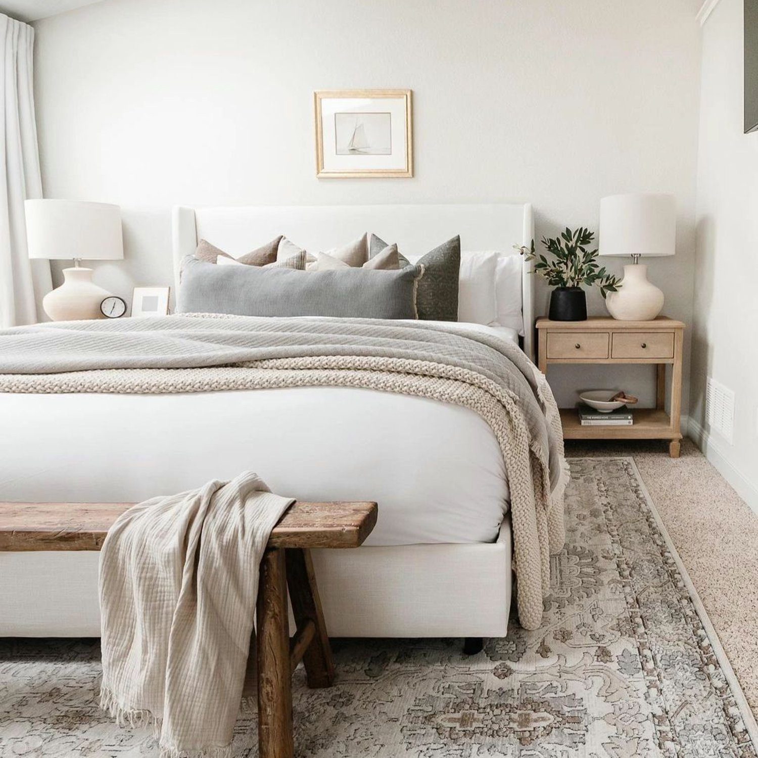 Elegantly designed bedroom with tasteful neutral decor