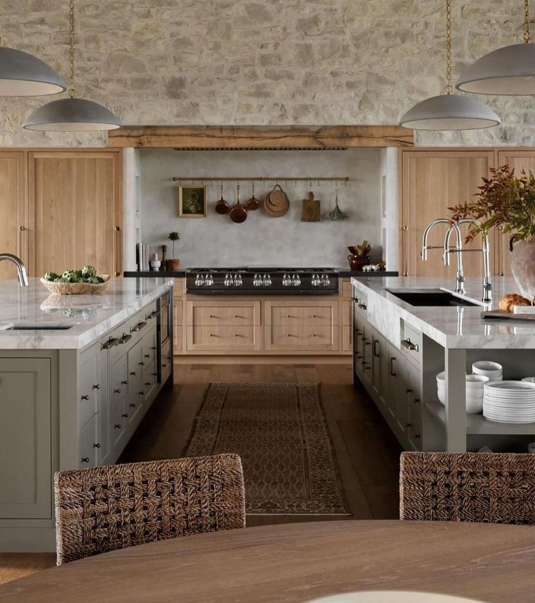 Rustic Kitchen with Stone Wall