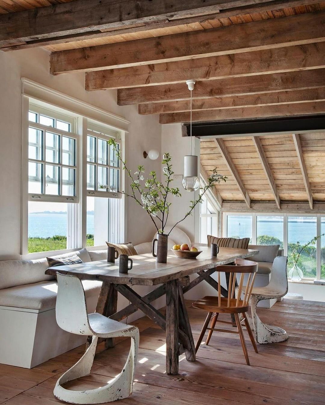 Cozy coastal dining area with rustic charm