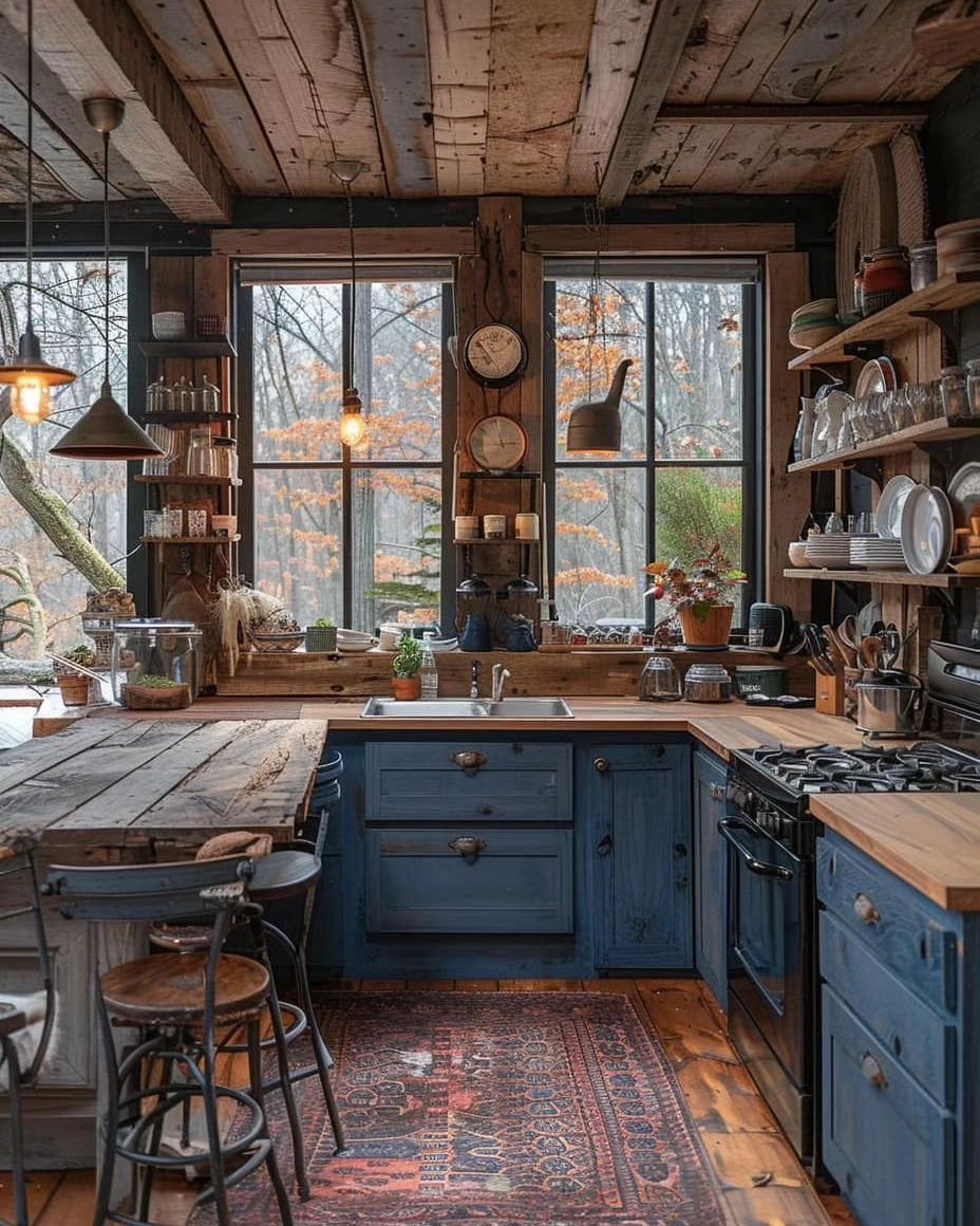 Cozy rustic kitchen with warm tones and natural light