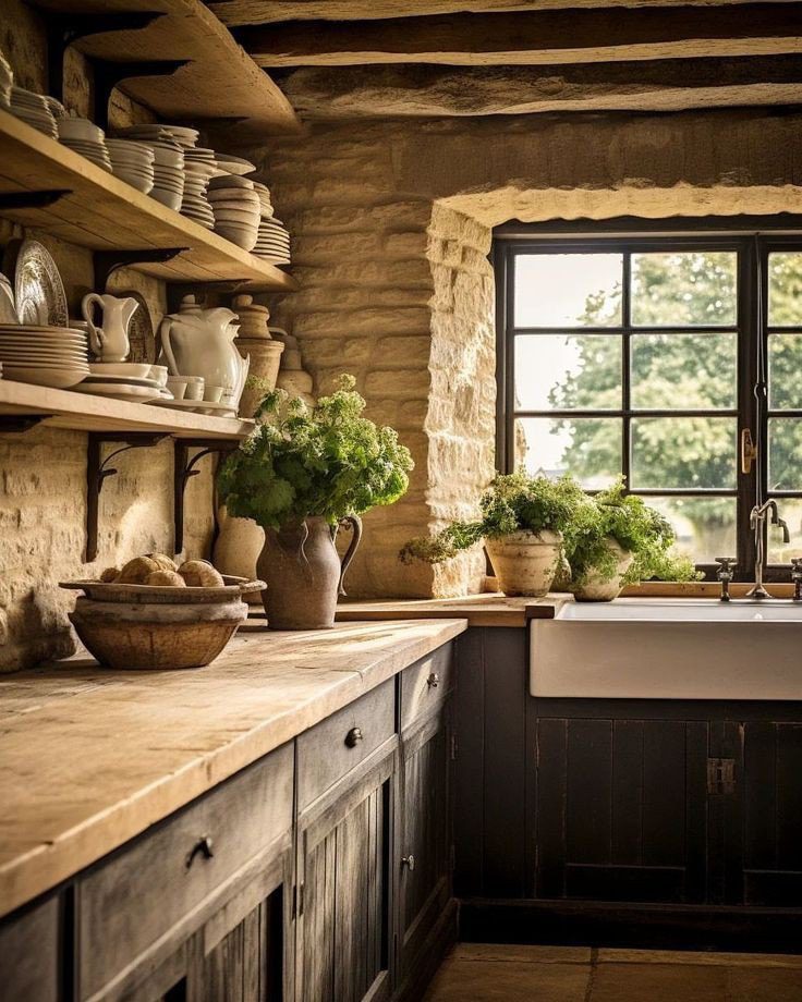 A rustic kitchen with a quaint charm