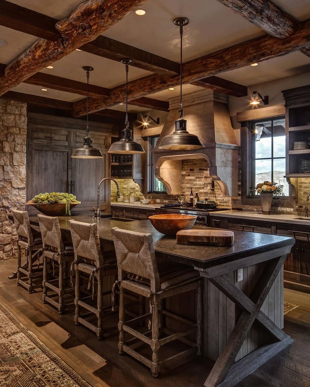 Rustic yet sophisticated kitchen with exposed wooden beams