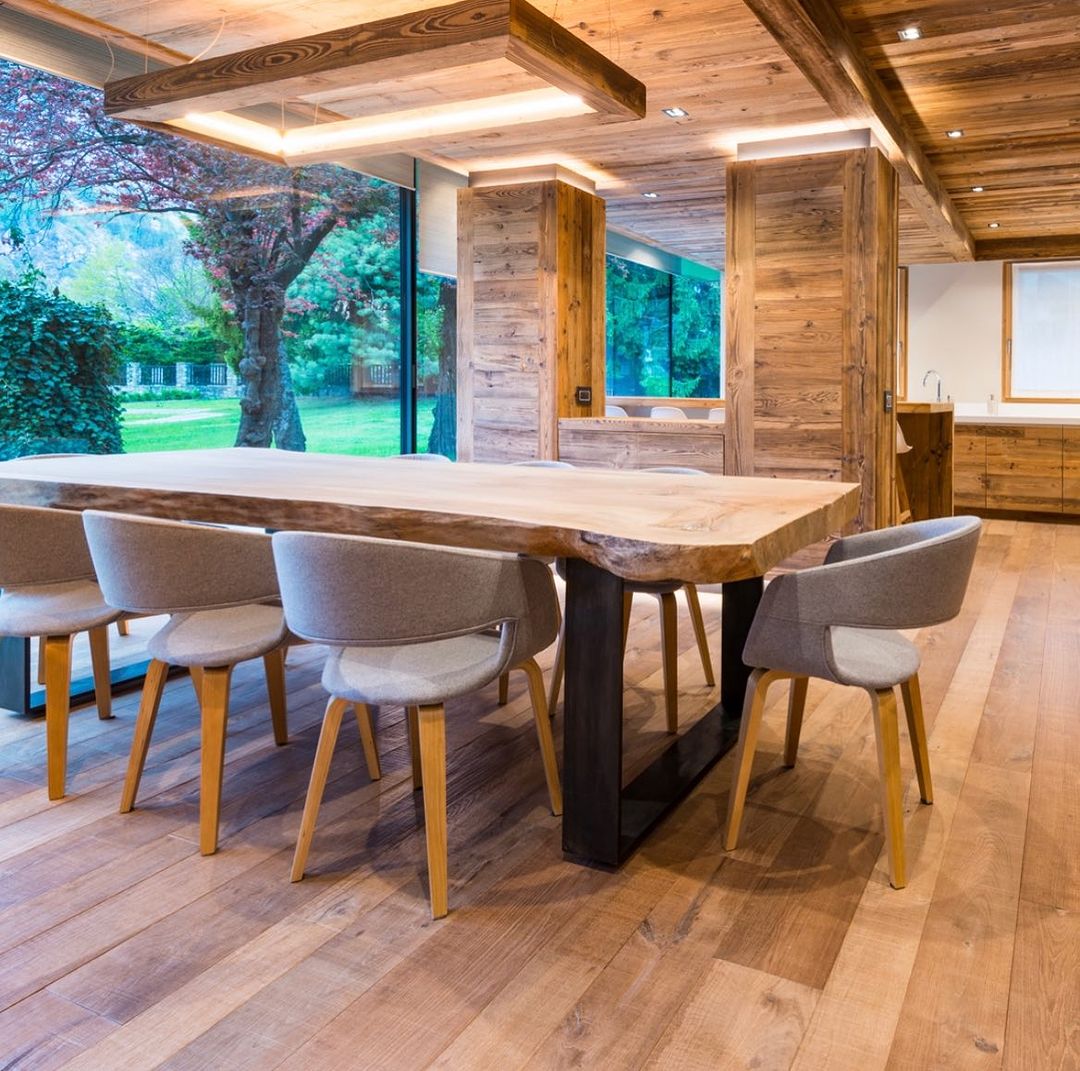 A rustic modern dining space