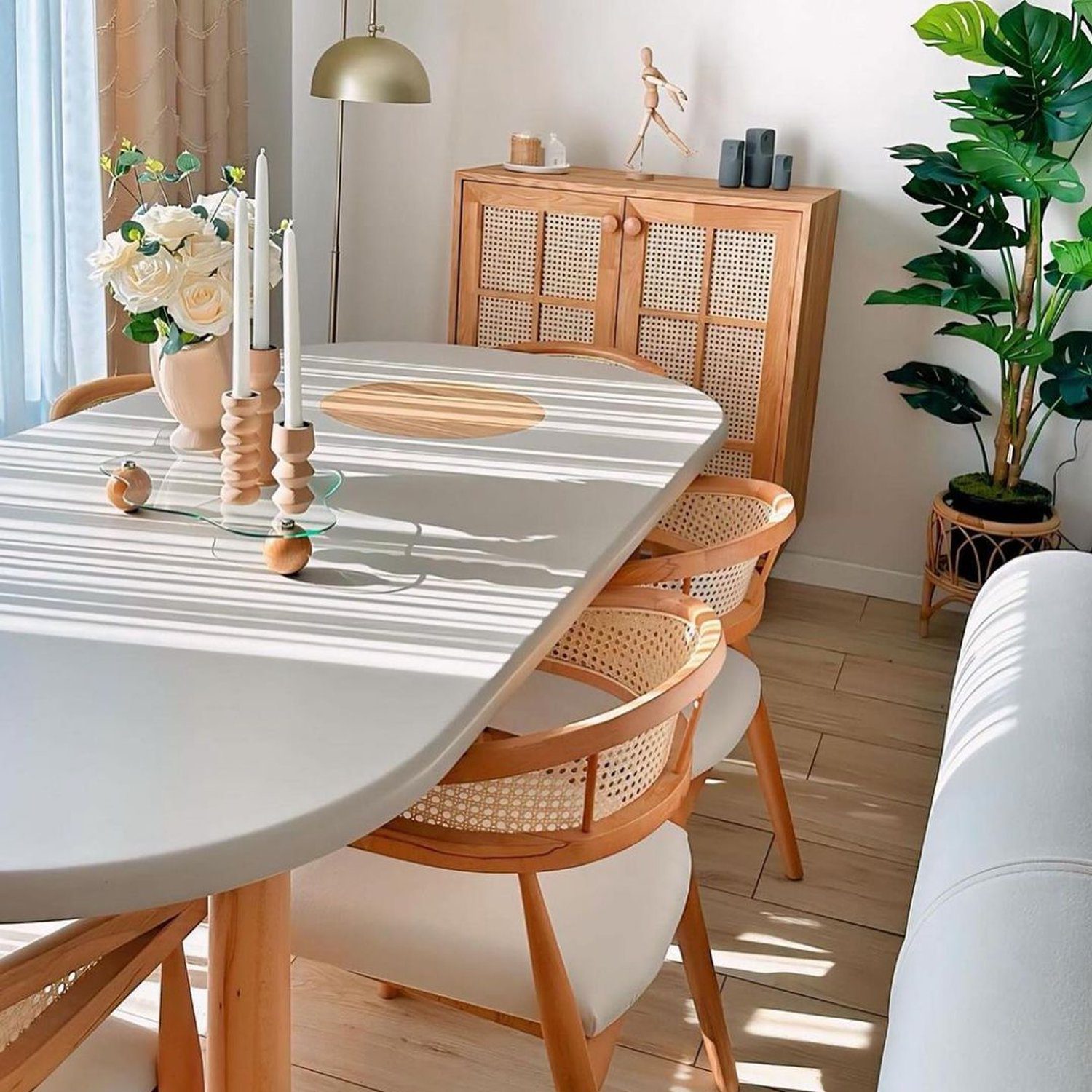 A sleek and modern dining area with a nod to Scandinavian design