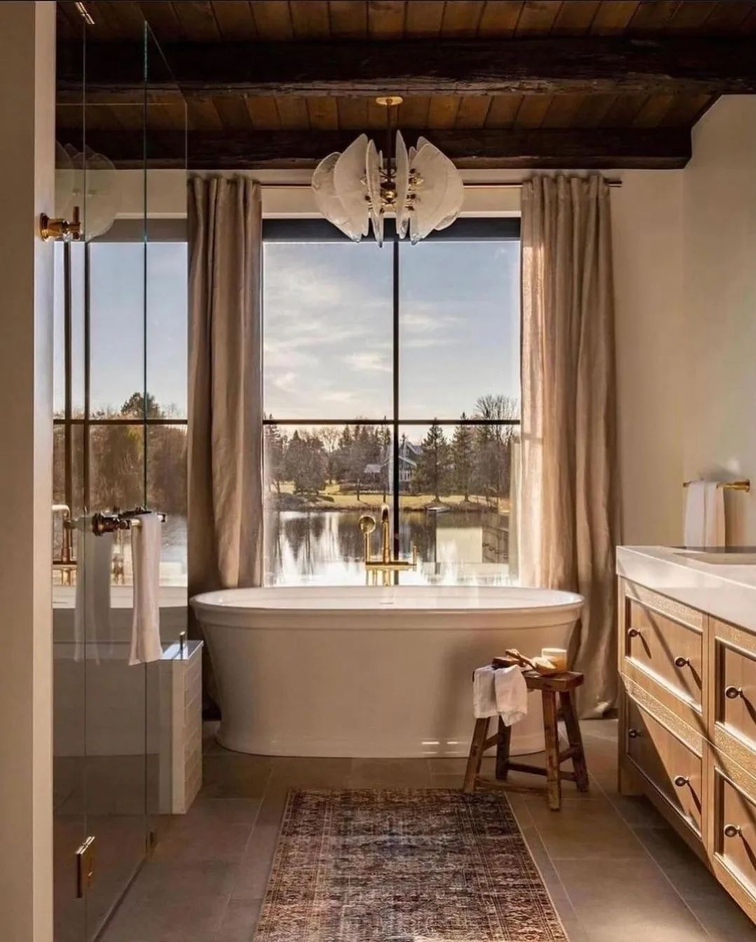 A serene bathroom retreat with a freestanding bathtub