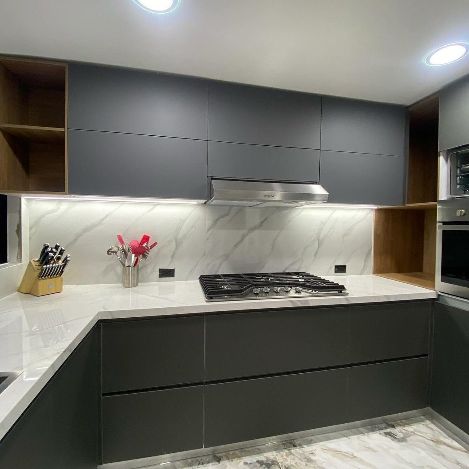 Sleek and modern kitchen with marble countertops