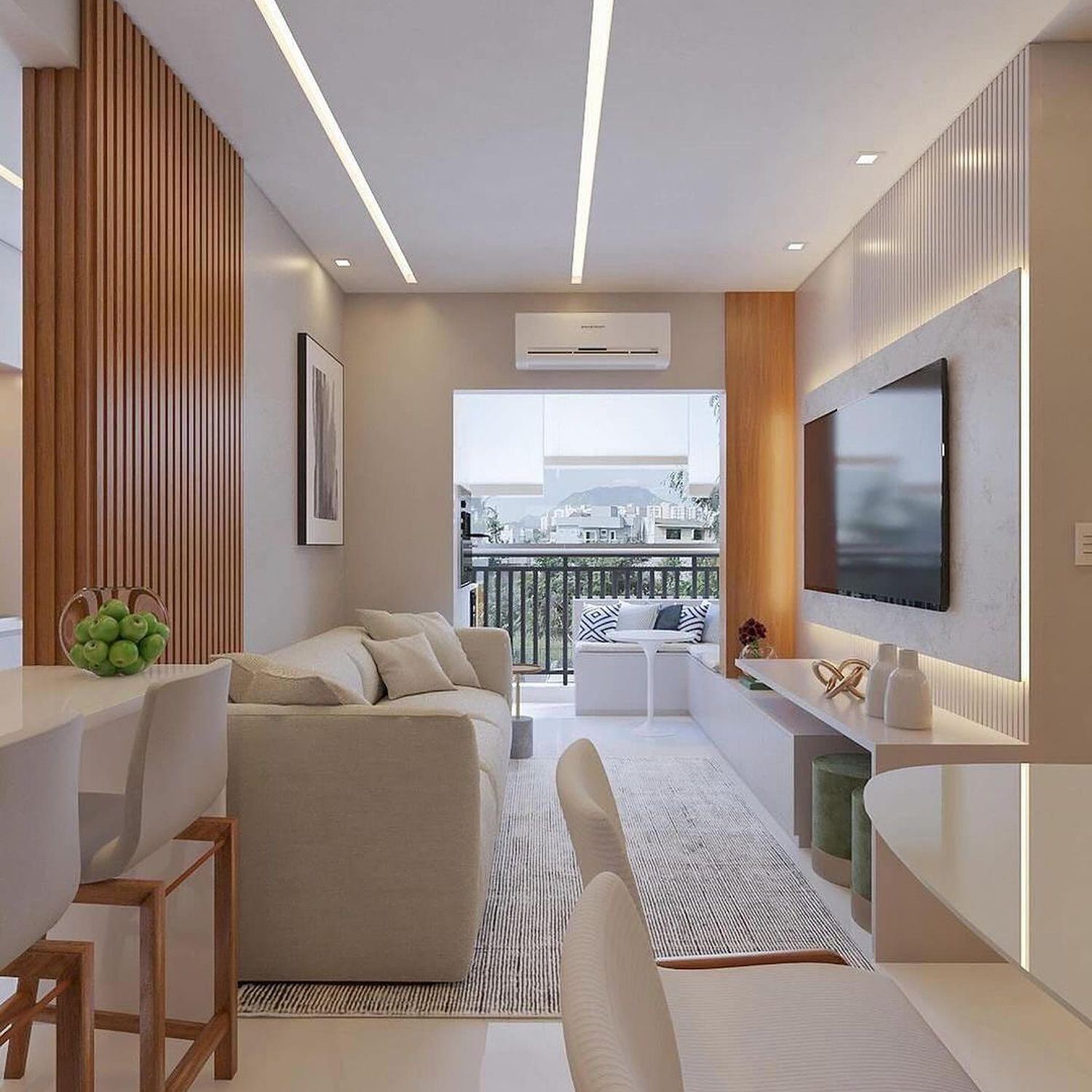 A sleek and modern living room with a contemporary design