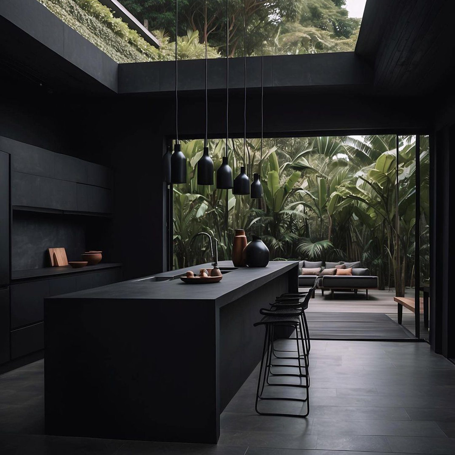 A modern kitchen blending with nature