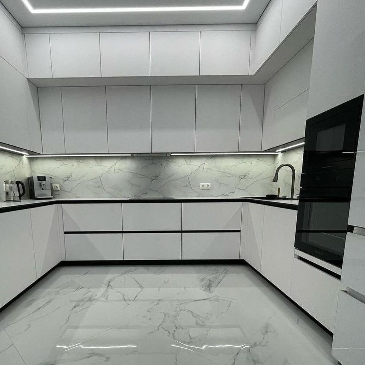 A sleek and modern kitchen with glossy finishes