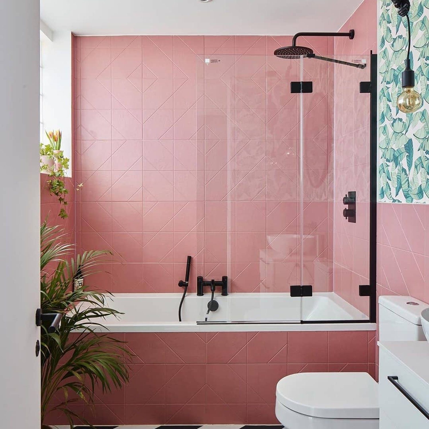 A modern bathroom with a bold design