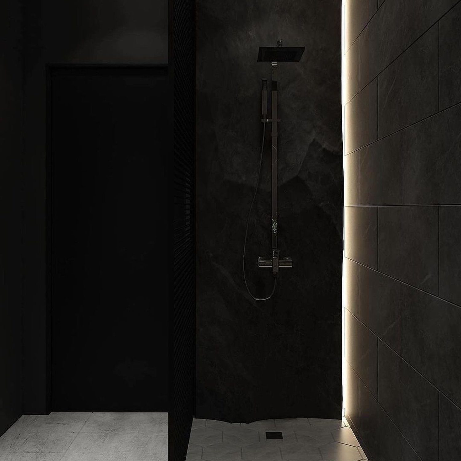 Modern and sleek bathroom with dark tones