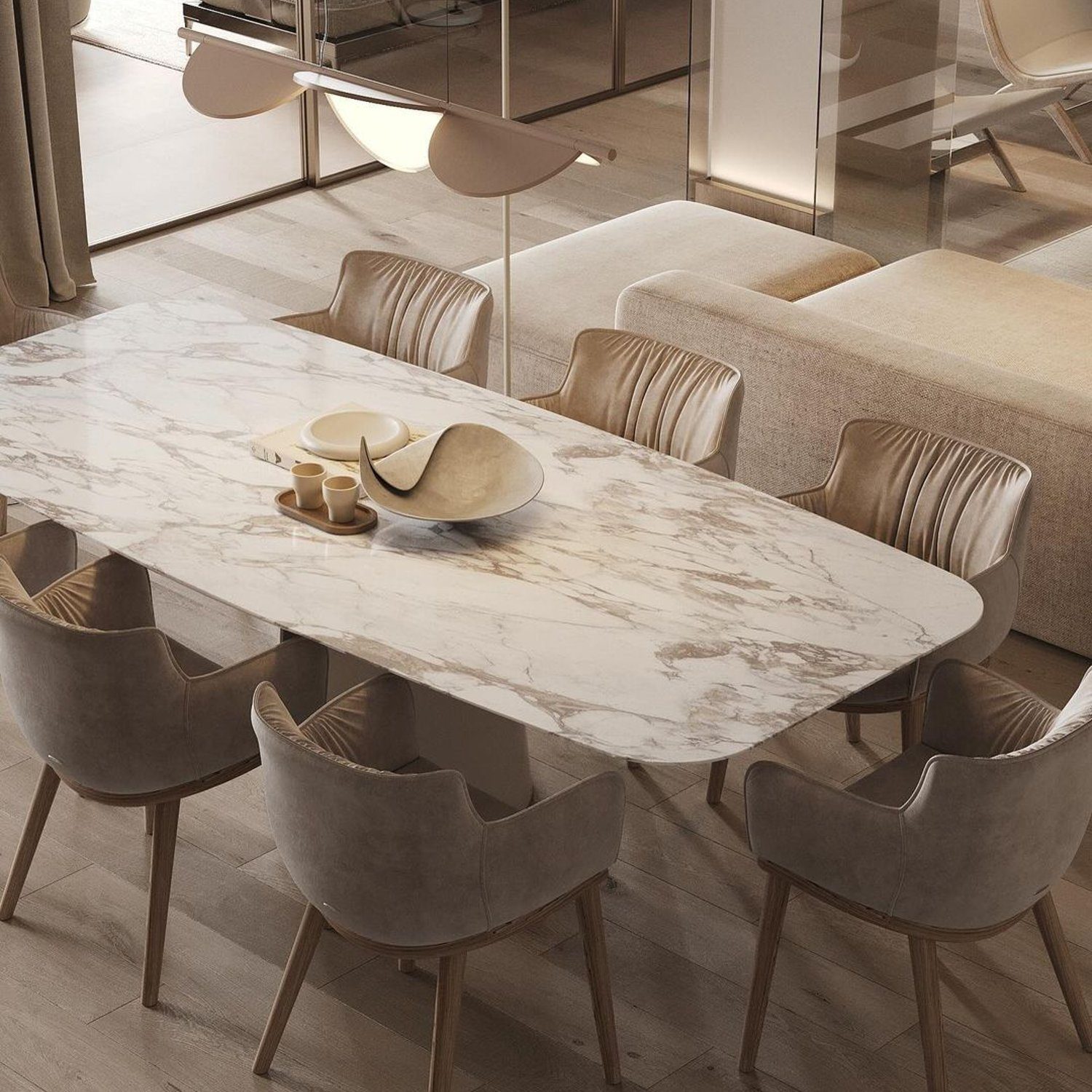 Elegant dining area with a marble table