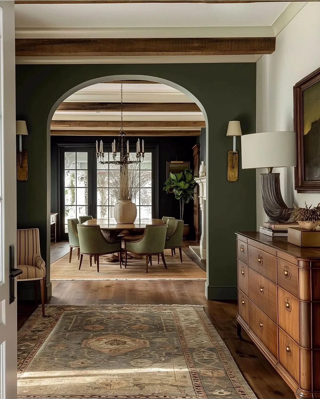 A tastefully designed dining room with archways