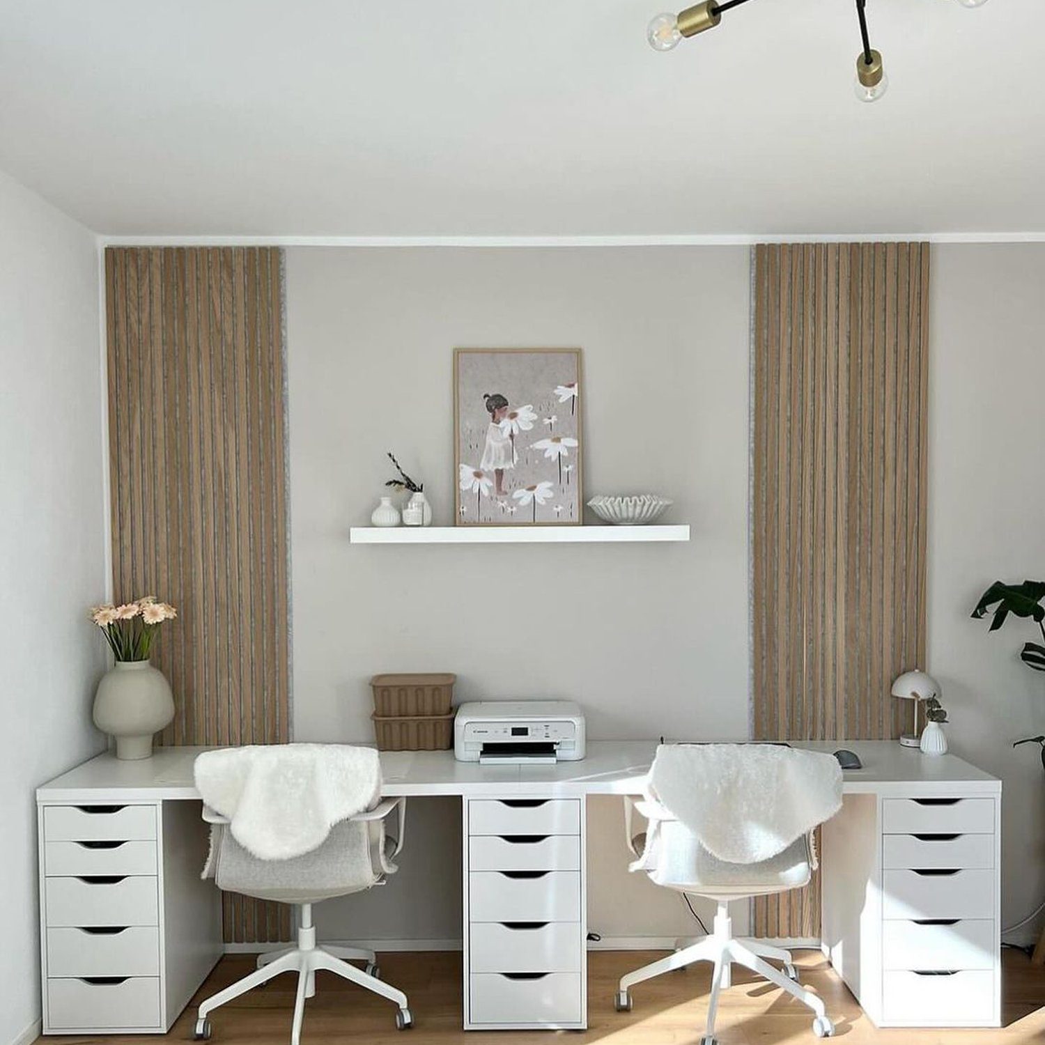 Modern minimalist home office with dual workstations