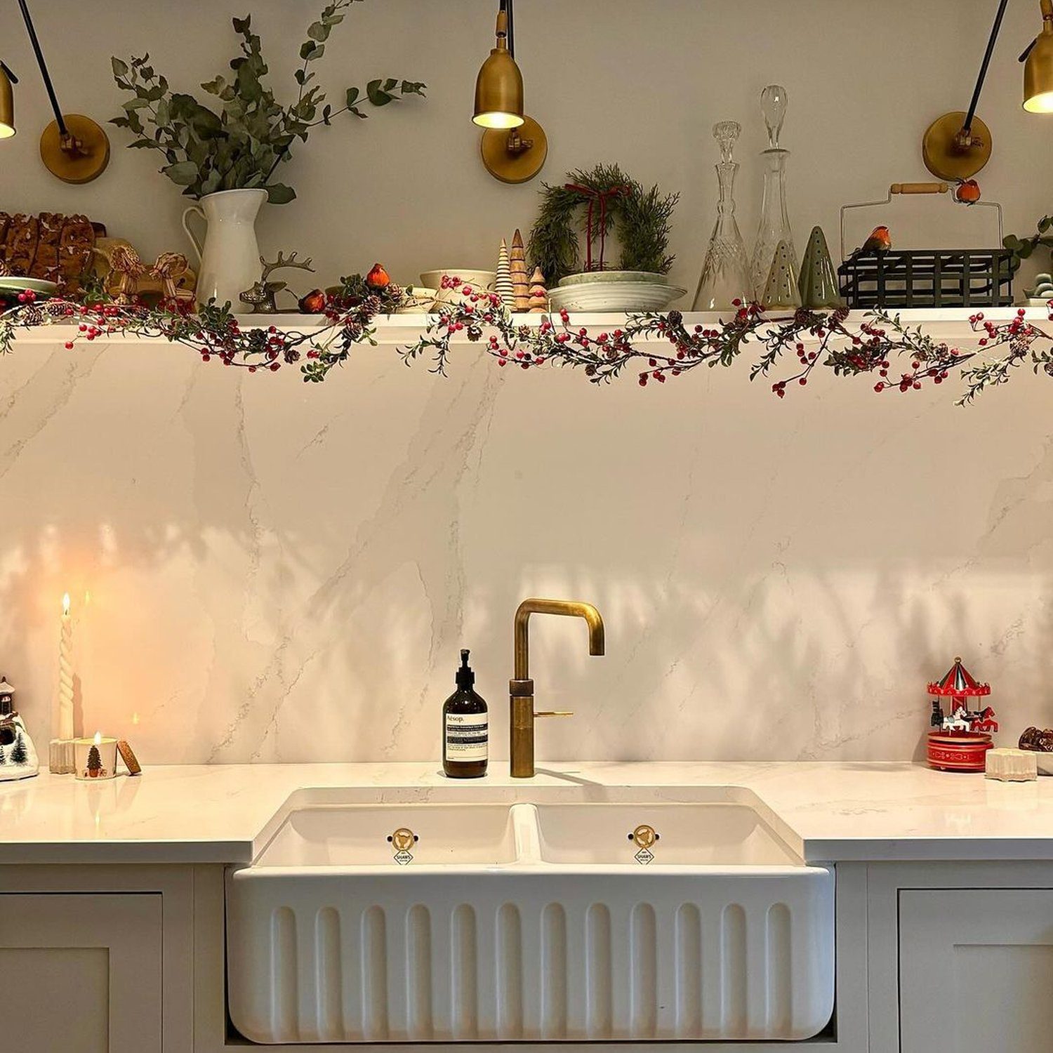 Elegantly styled kitchen with holiday decor